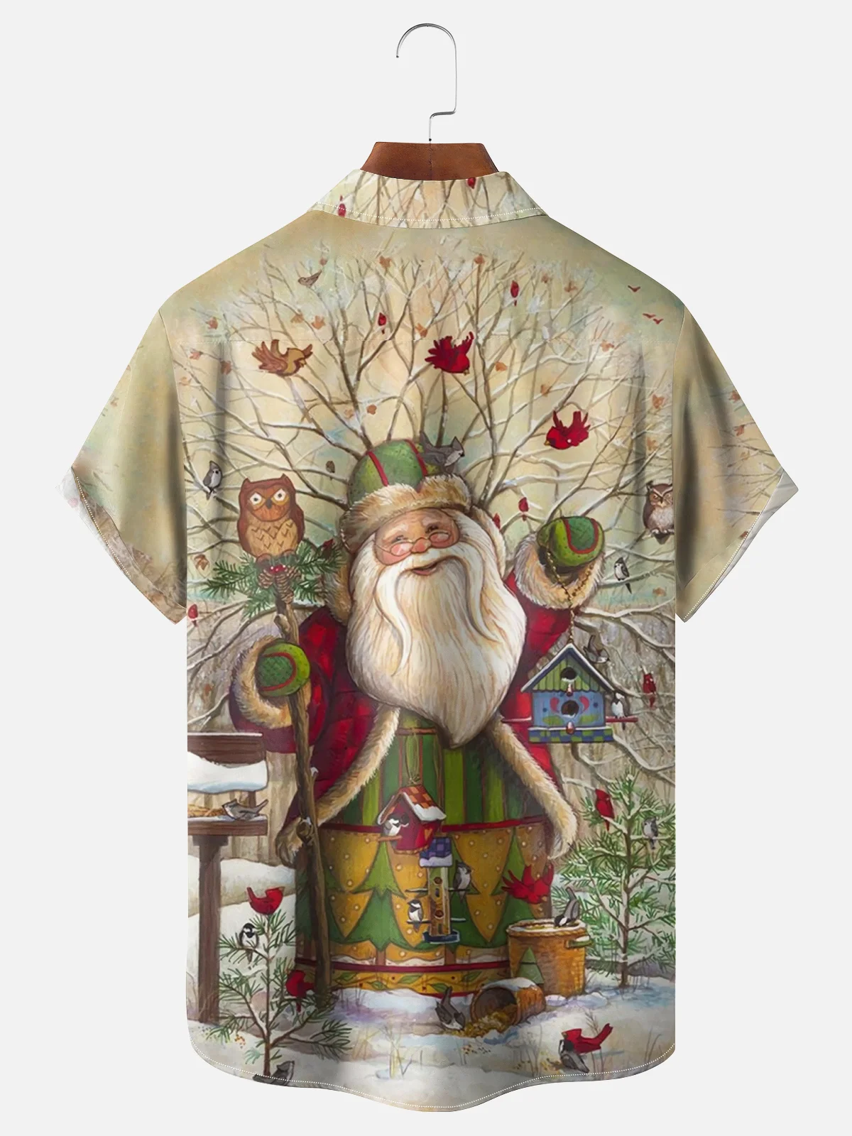 Moisture-wicking Santa Claus Artistic Painting Chest Pocket Hawaiian Shirt