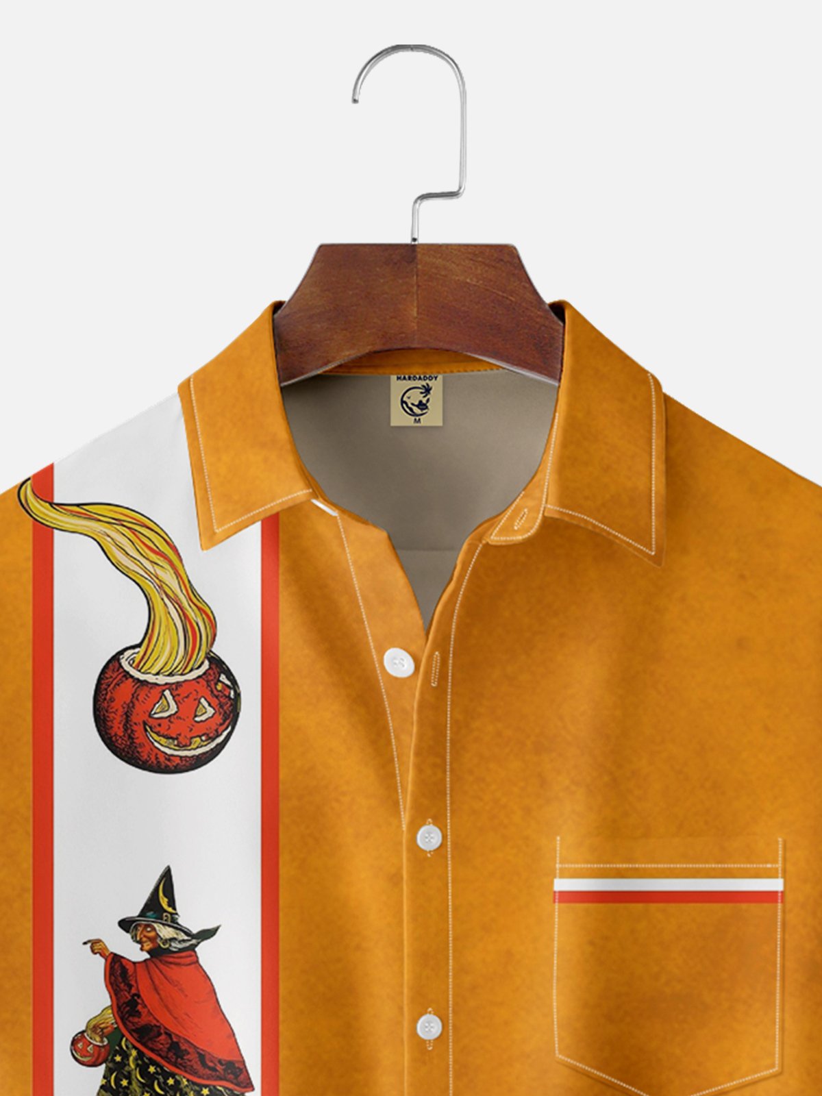 Moisture-wicking Halloween Vintage Illustration Chest Pocket Bowling Shirt