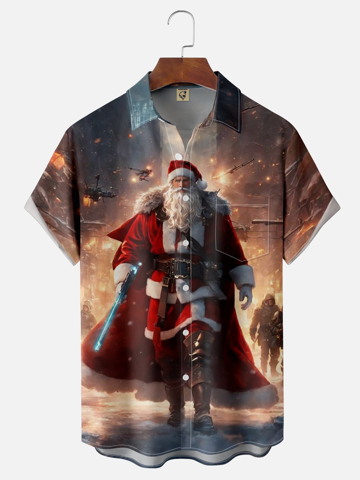 Moisture-wicking Terminator Santa Chest Pocket Hawaiian Shirt