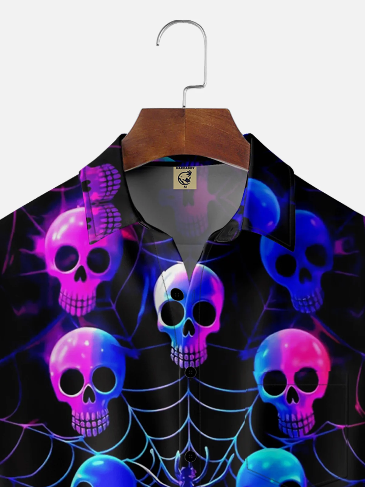 Moisture-wicking Halloween Spider Web Skull Chest Pocket Hawaiian Shirt