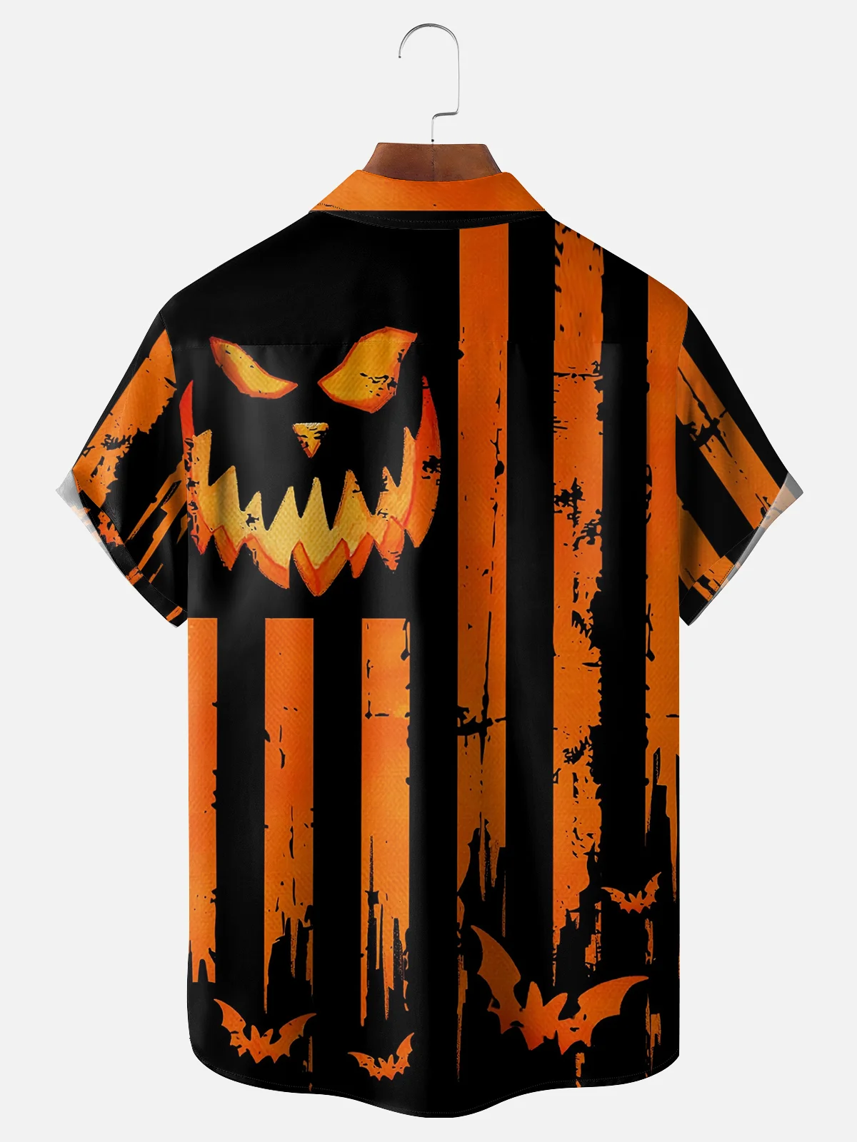 Moisture Wicking Halloween Pumpkin Chest Pocket Hawaiian Shirt