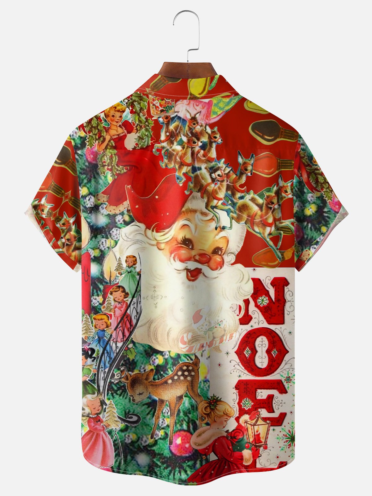 Moisture-wicking Christmas Santa Claus Chest Pocket Casual Shirt