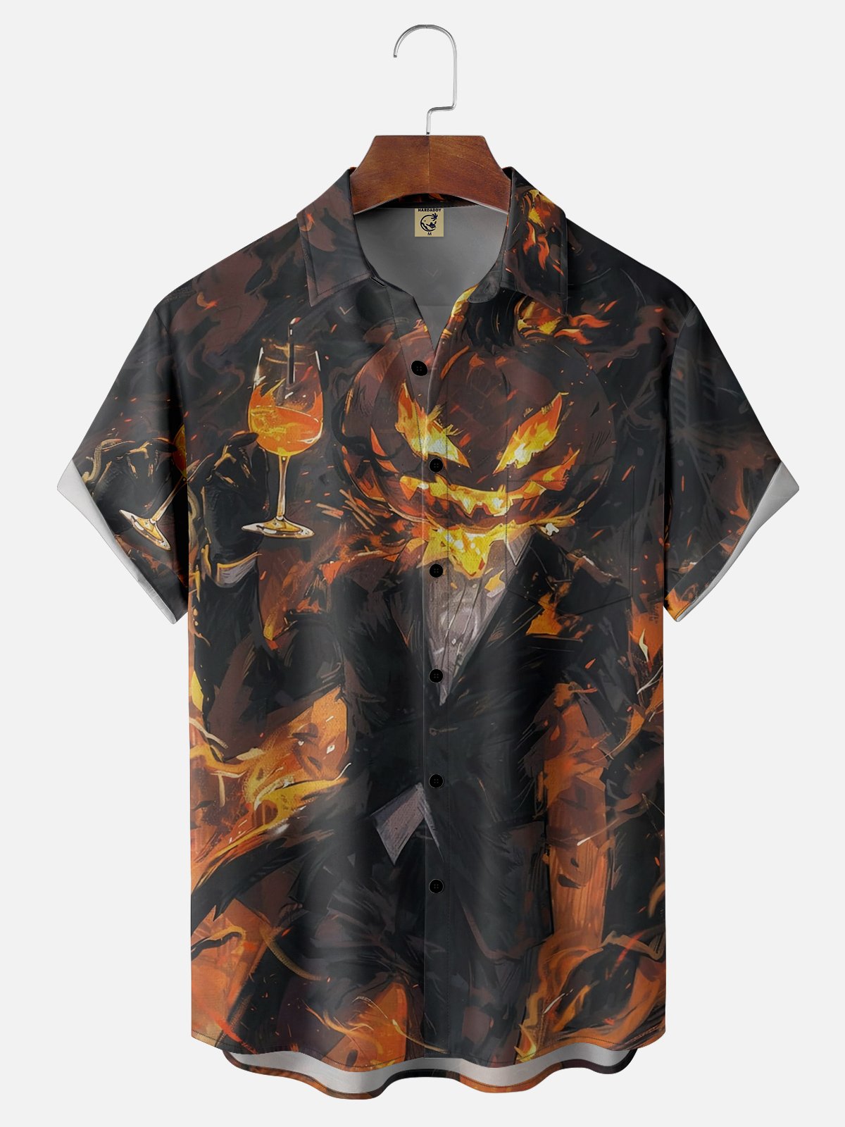 Moisture Wicking Halloween Pumpkin Chest Pocket Hawaiian Shirt