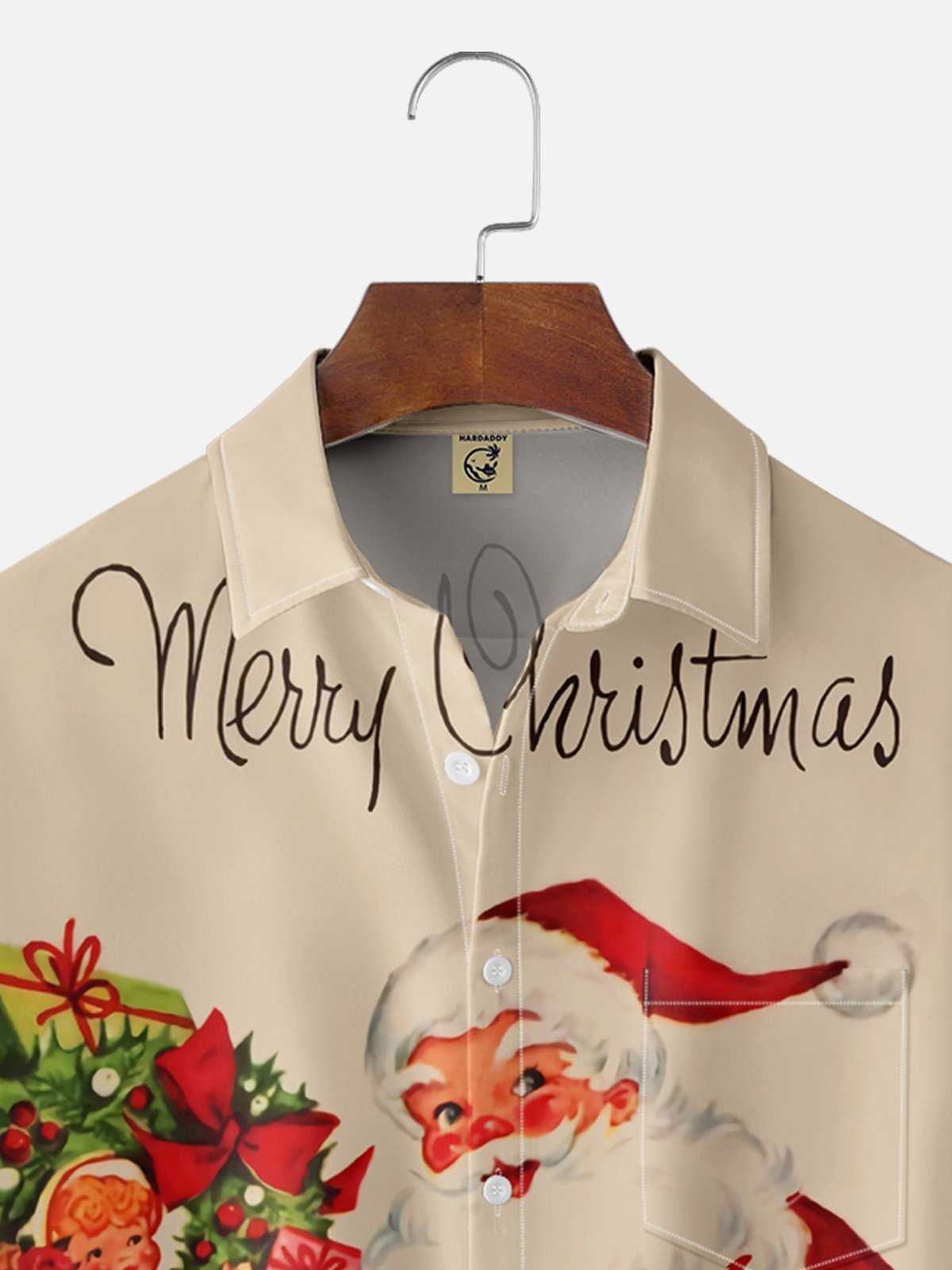 Moisture-wicking Vintage Christmas Santa Claus Chest Pocket Casual Shirt