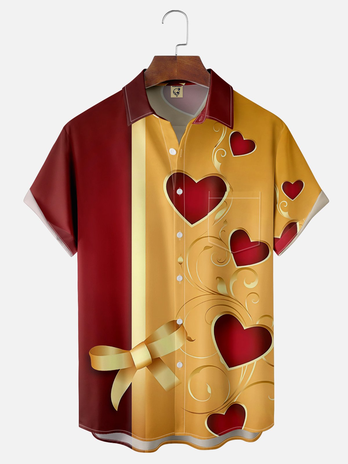 Moisture-wicking Christmas Valentine Heart Chest Pocket Casual Shirt