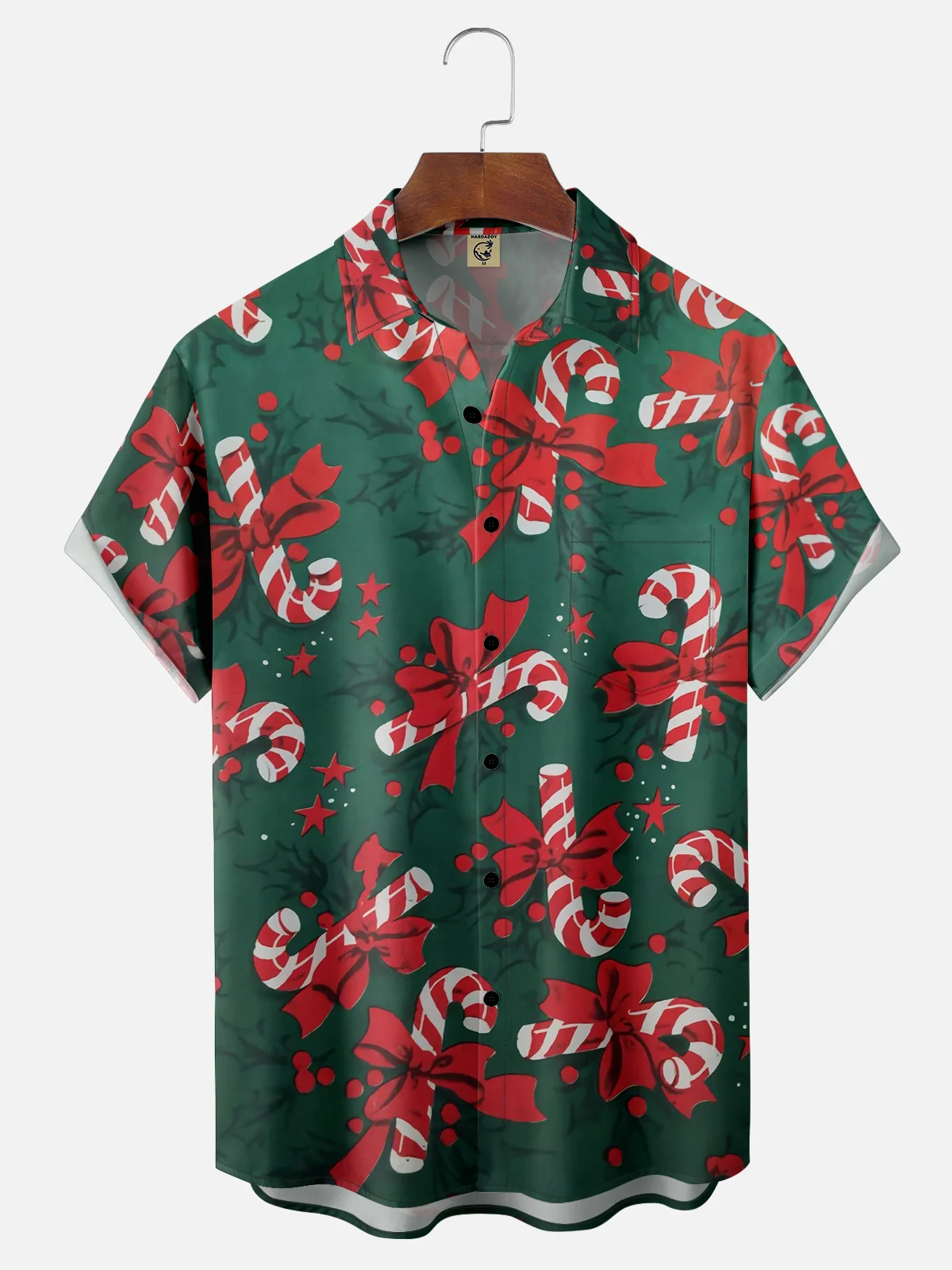 Moisture-wicking Christmas Candy Cane Pocket Casual Shirt