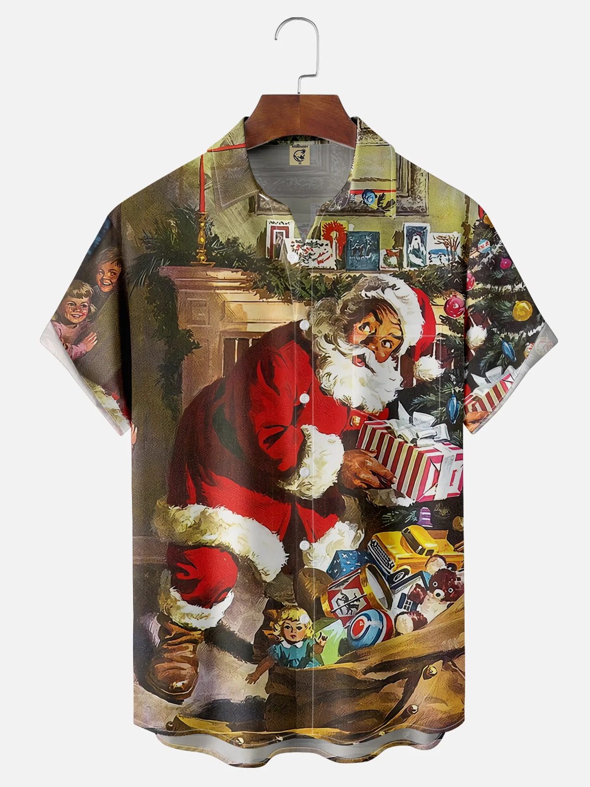 Moisture-wicking Vintage Christmas Santa Claus Chest Pocket Casual Shirt