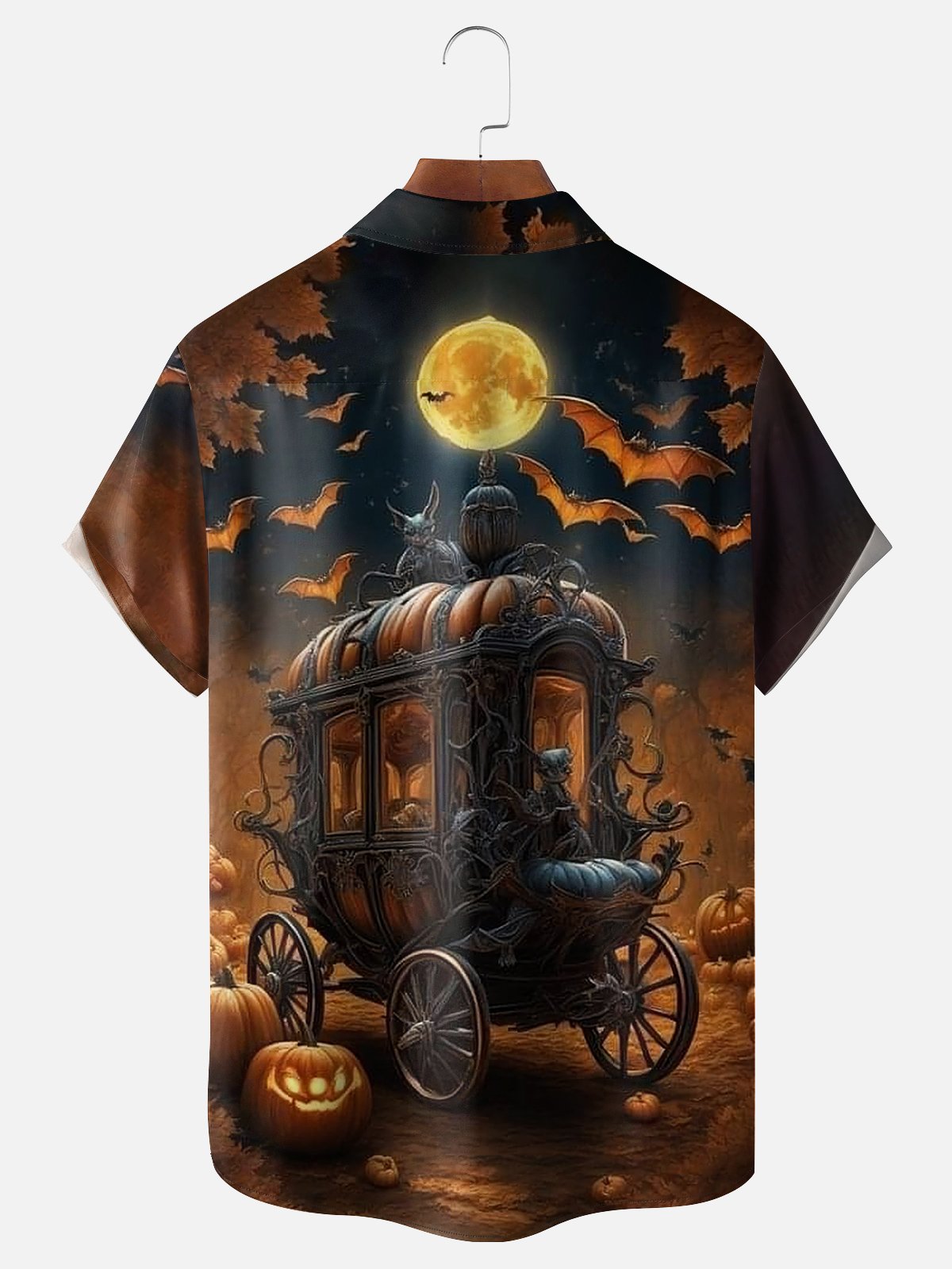 Moisture-wicking Halloween Midnight Skeleton Pumpkin Car Chest Pocket Hawaiian Shirt