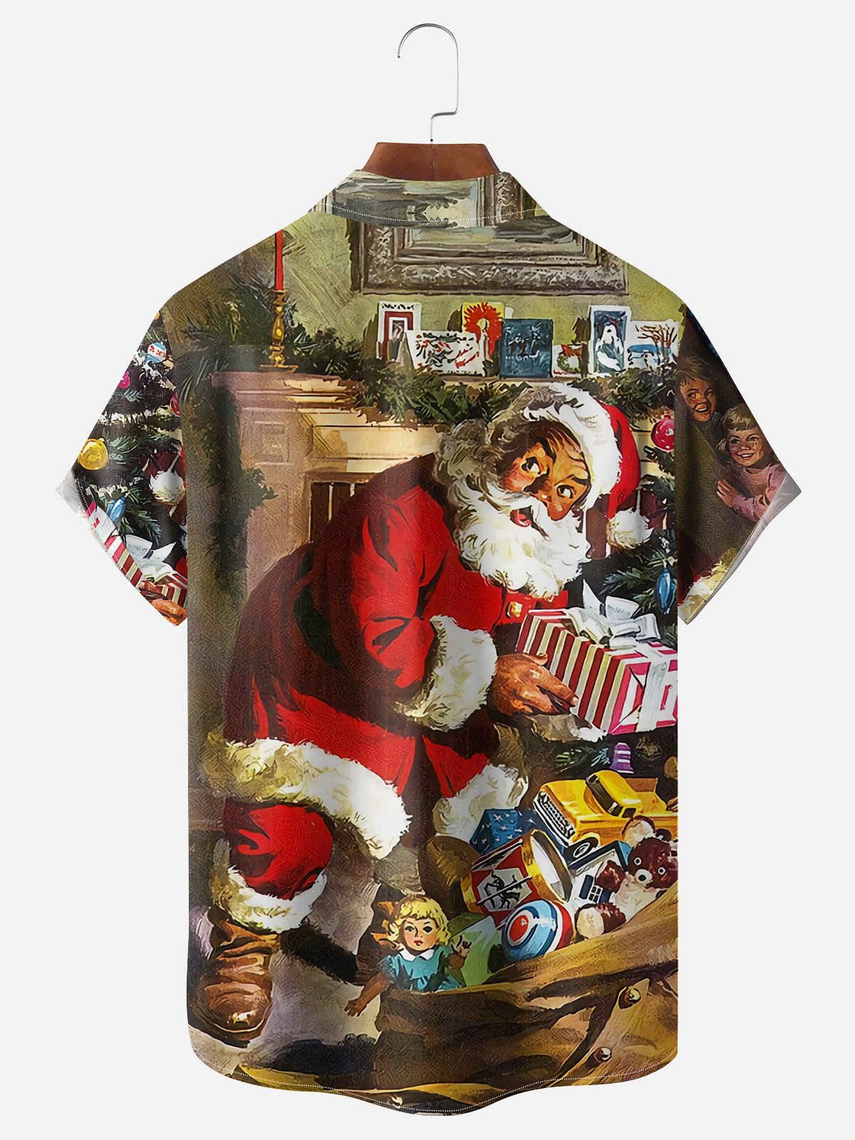 Moisture-wicking Vintage Christmas Santa Claus Chest Pocket Casual Shirt