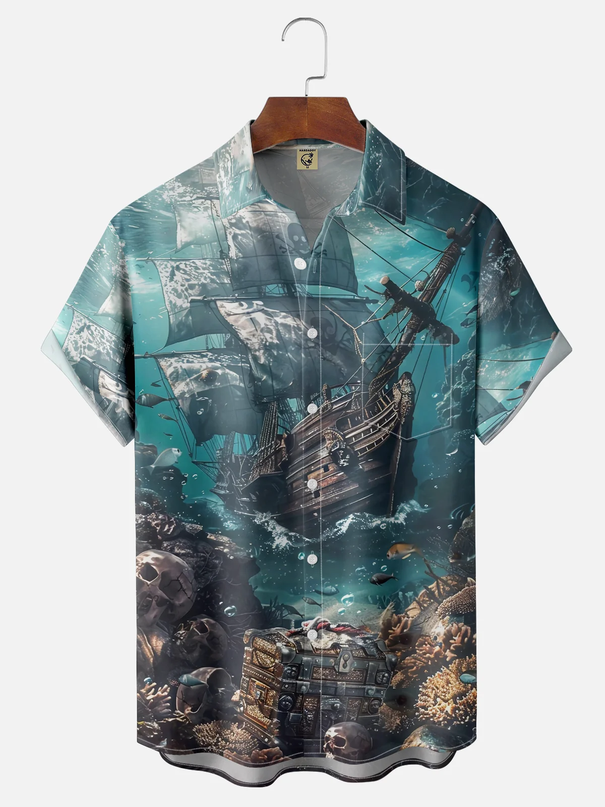 Moisture Wicking Corsair Pirate Chest Pocket Hawaiian Shirt