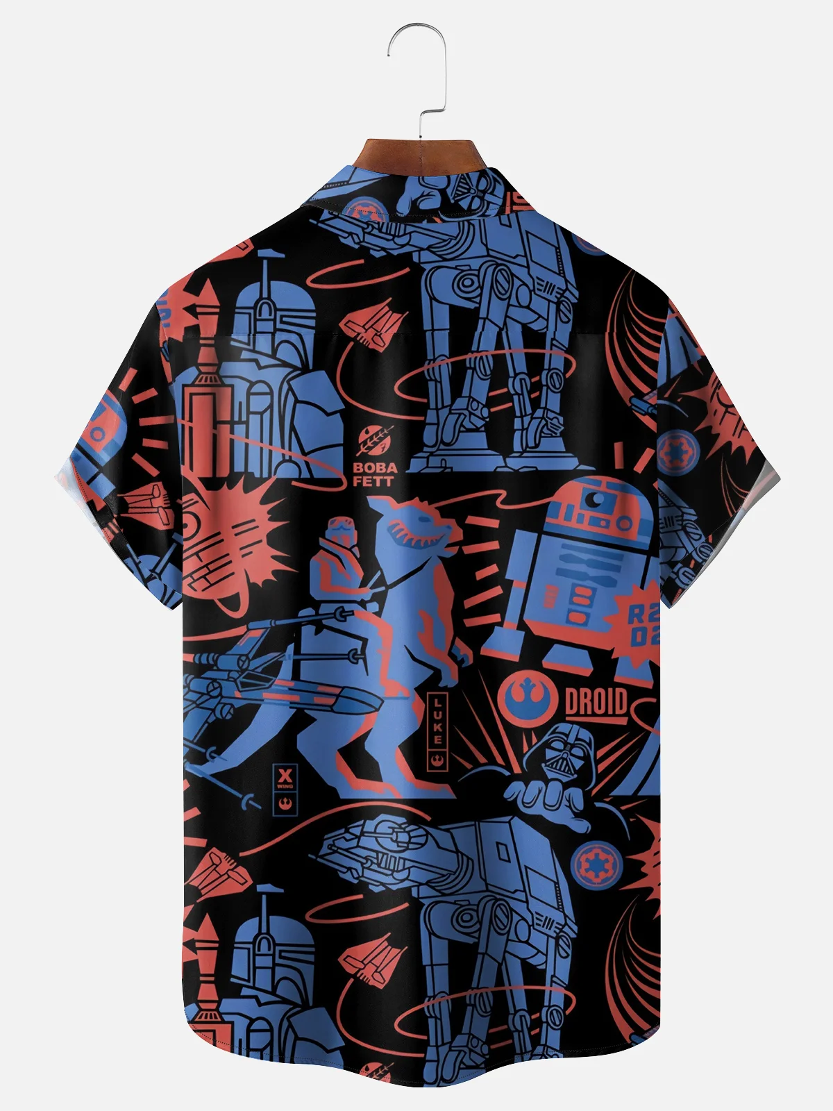 Moisture Wicking Star Robot Chest Pocket Hawaiian Shirt