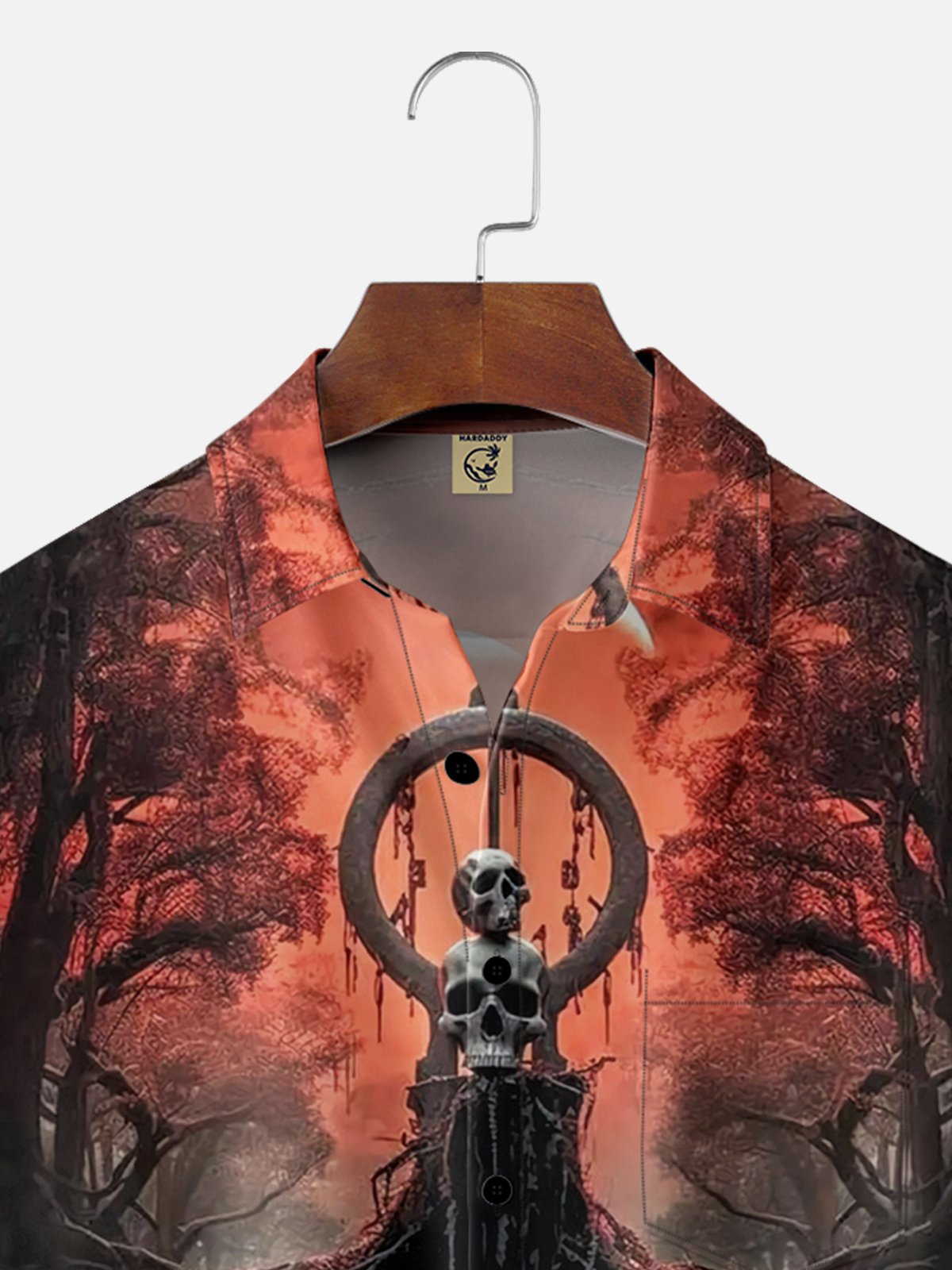 Moisture-wicking Halloween Dark Skull Chest Pocket Hawaiian Shirt