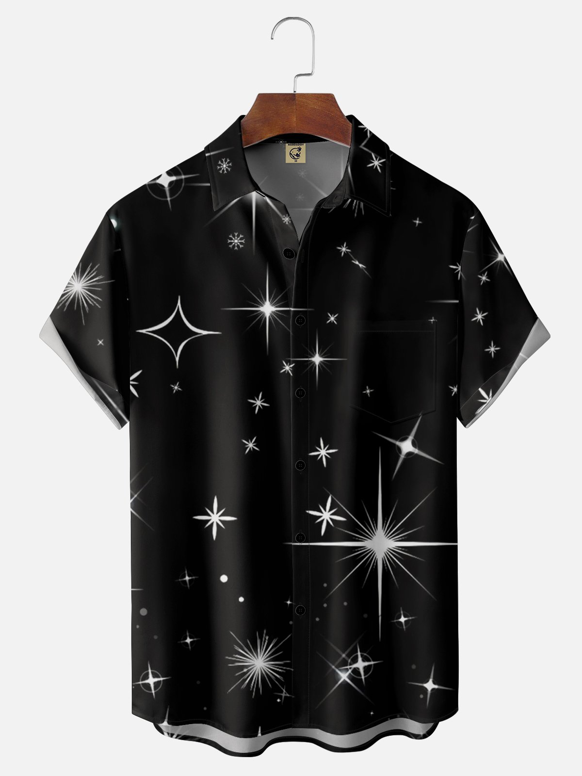 Moisture Wicking Geometric Stars Chest Pocket Hawaiian Shirt