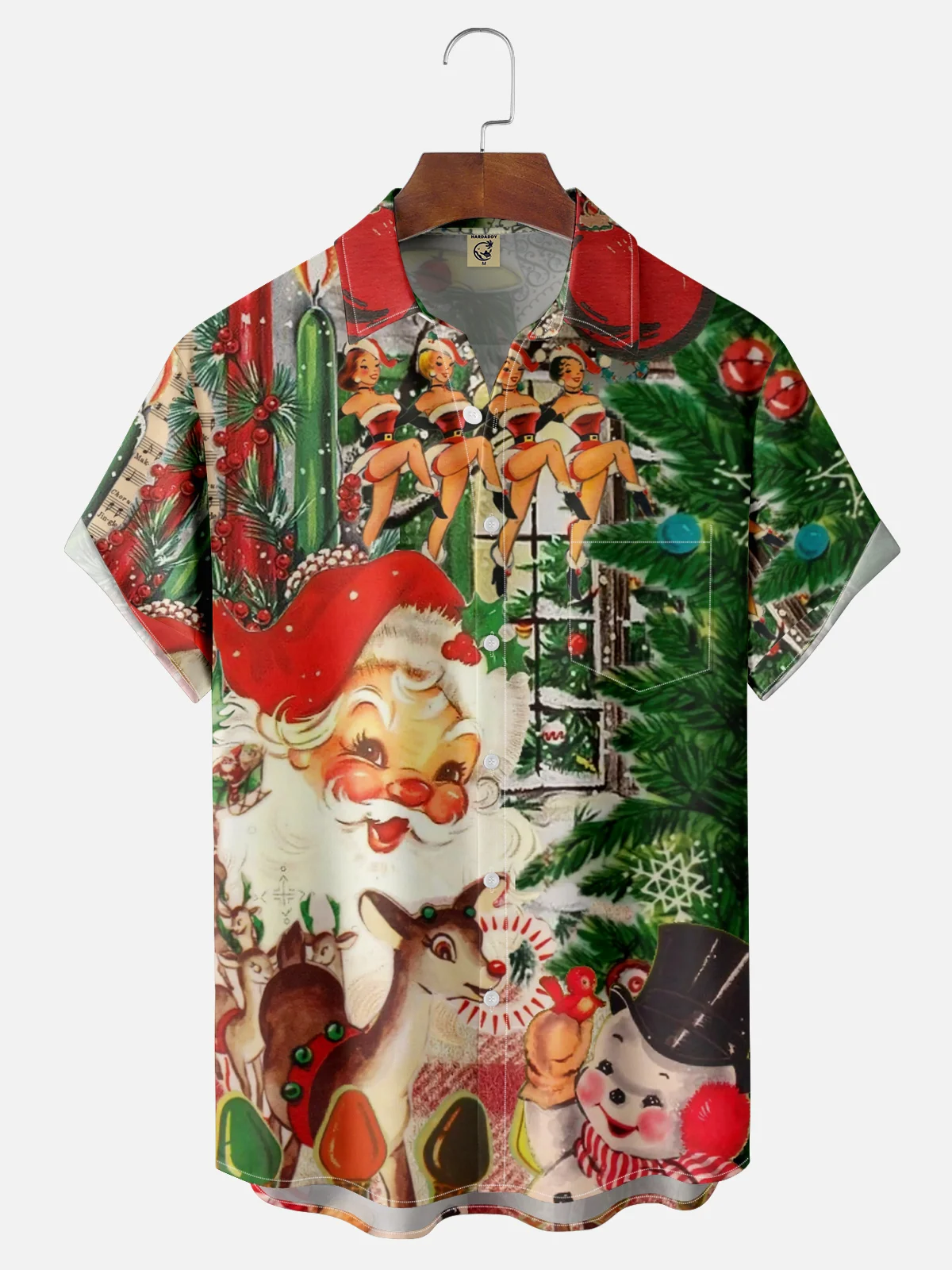 Moisture-wicking Christmas Santa Claus Chest Pocket Casual Shirt