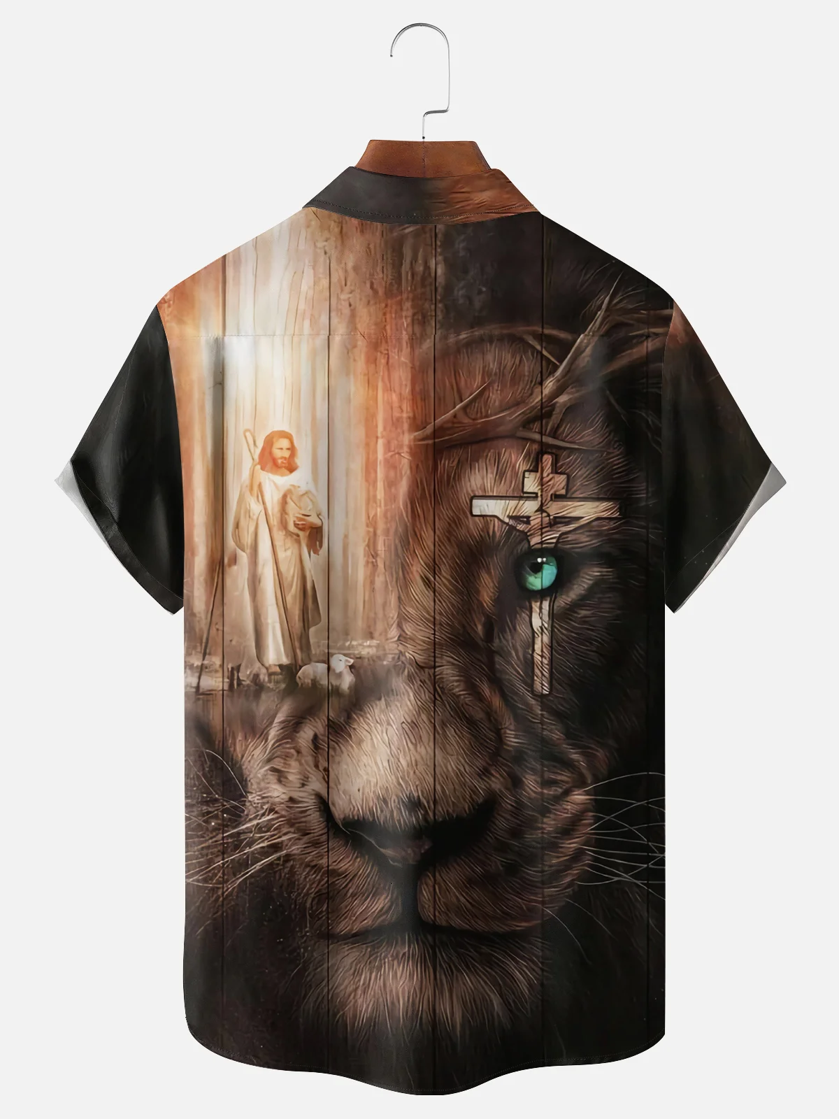 Moisture-wicking Christianity Jesus Lion Cross Faith Chest Pocket Casual Shirt