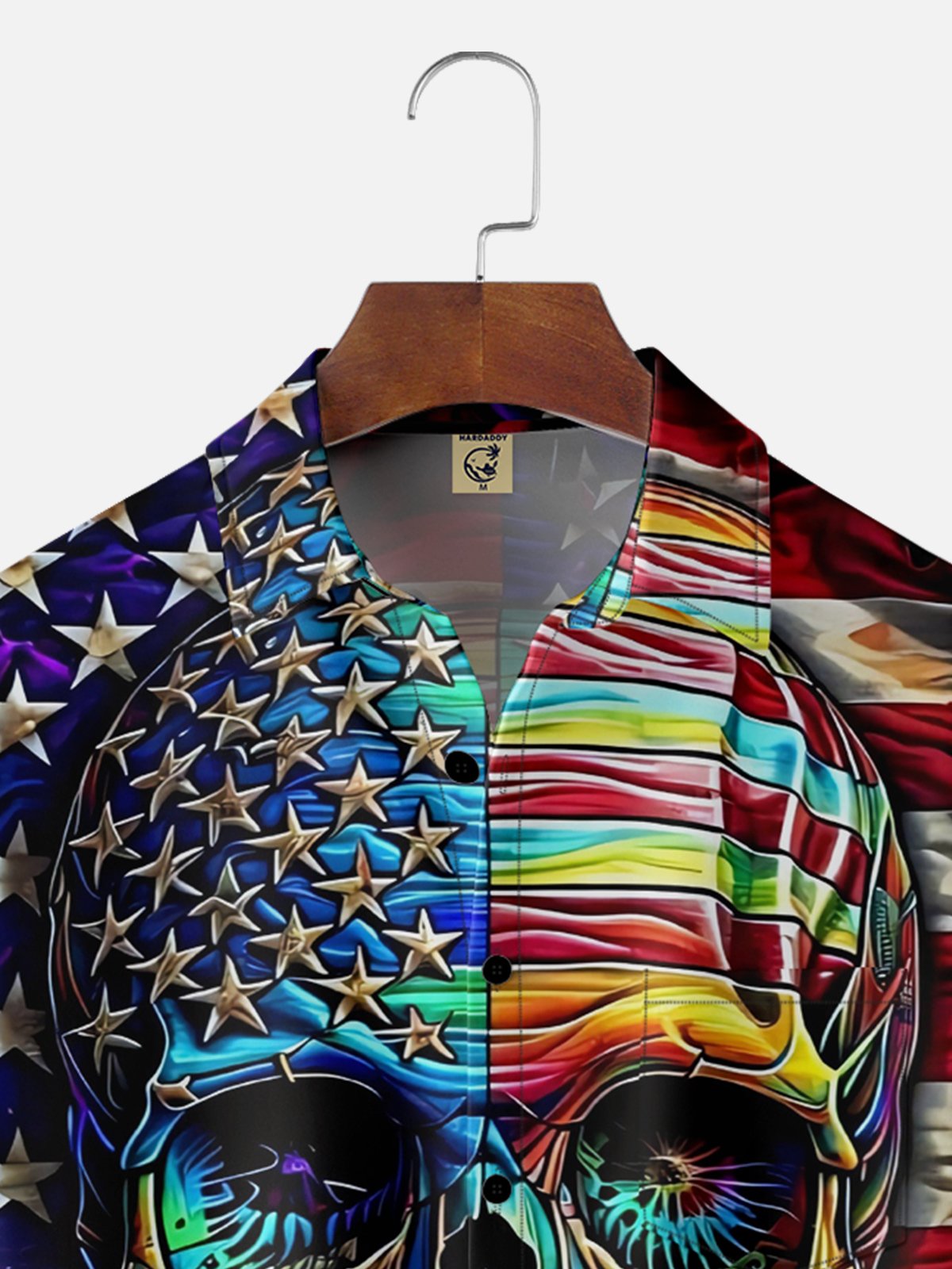 Moisture Wicking American Flag Skull Chest Pocket Hawaiian Shirt