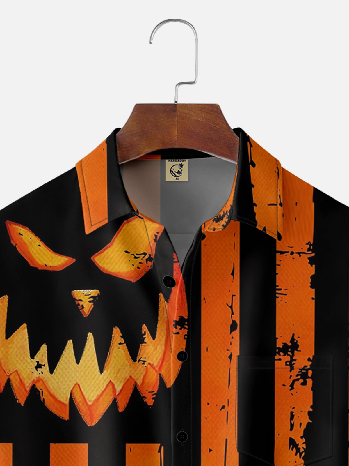 Moisture Wicking Halloween Pumpkin Chest Pocket Hawaiian Shirt