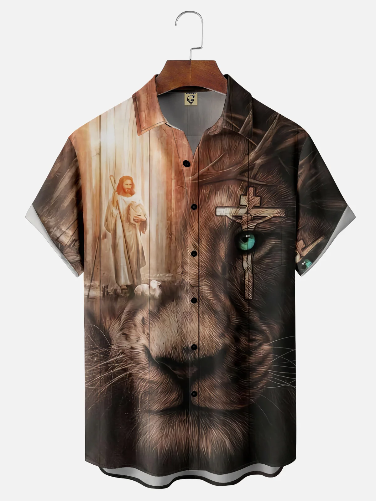 Moisture-wicking Christianity Jesus Lion Cross Faith Chest Pocket Casual Shirt