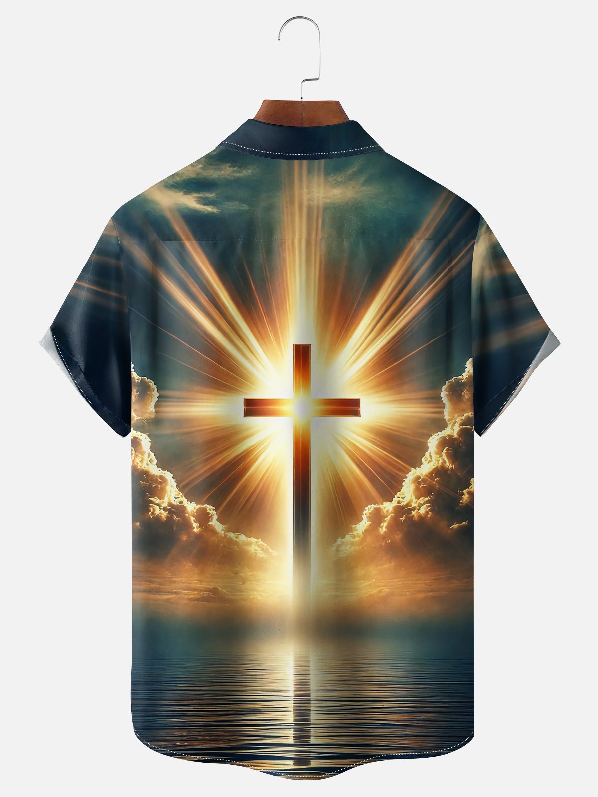 Moisture-wicking Glowing Cross on the Sea Faith Chest Pocket Casual Shirt