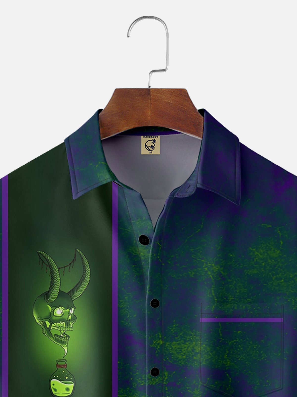 Moisture-wicking Skeleton Monster Art Illustration Chest Pocket Bowling Shirt