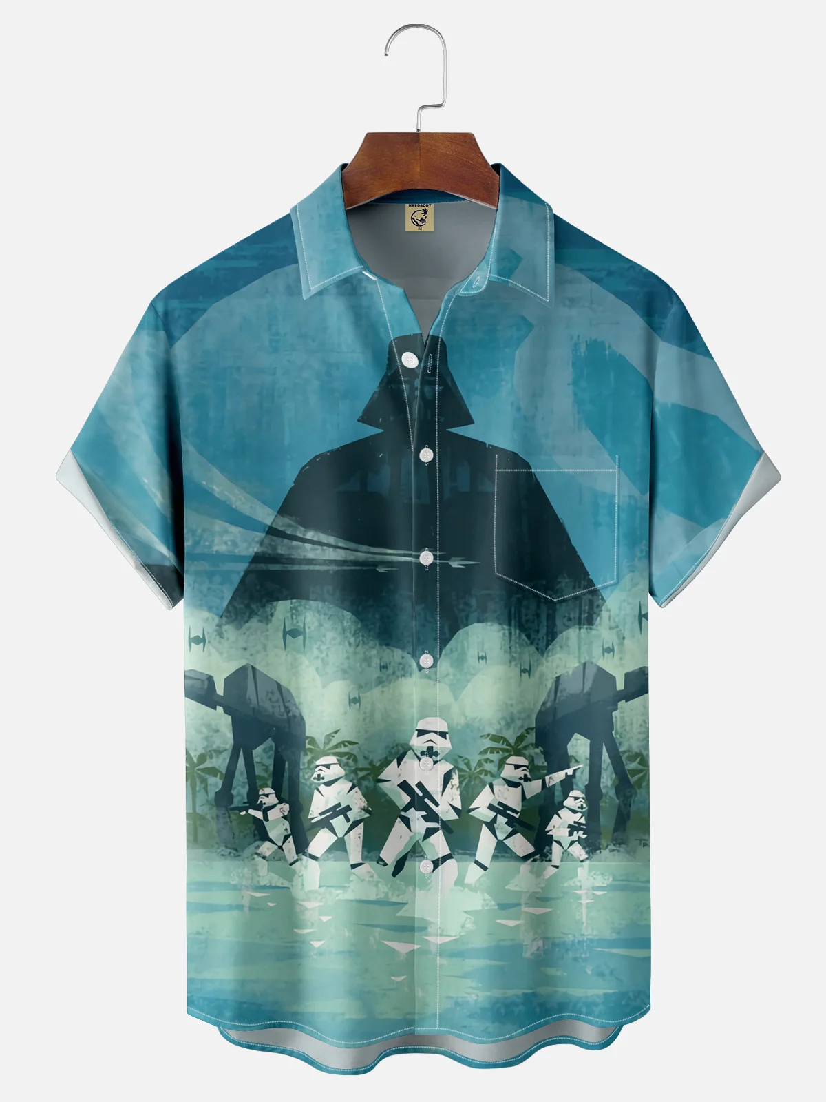 Moisture Wicking Star Robot Fighter Chest Pocket Hawaiian Shirt