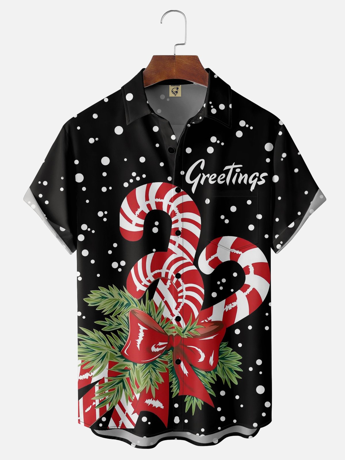 Moisture-wicking Christmas Candy Cane Chest Pocket Casual Shirt