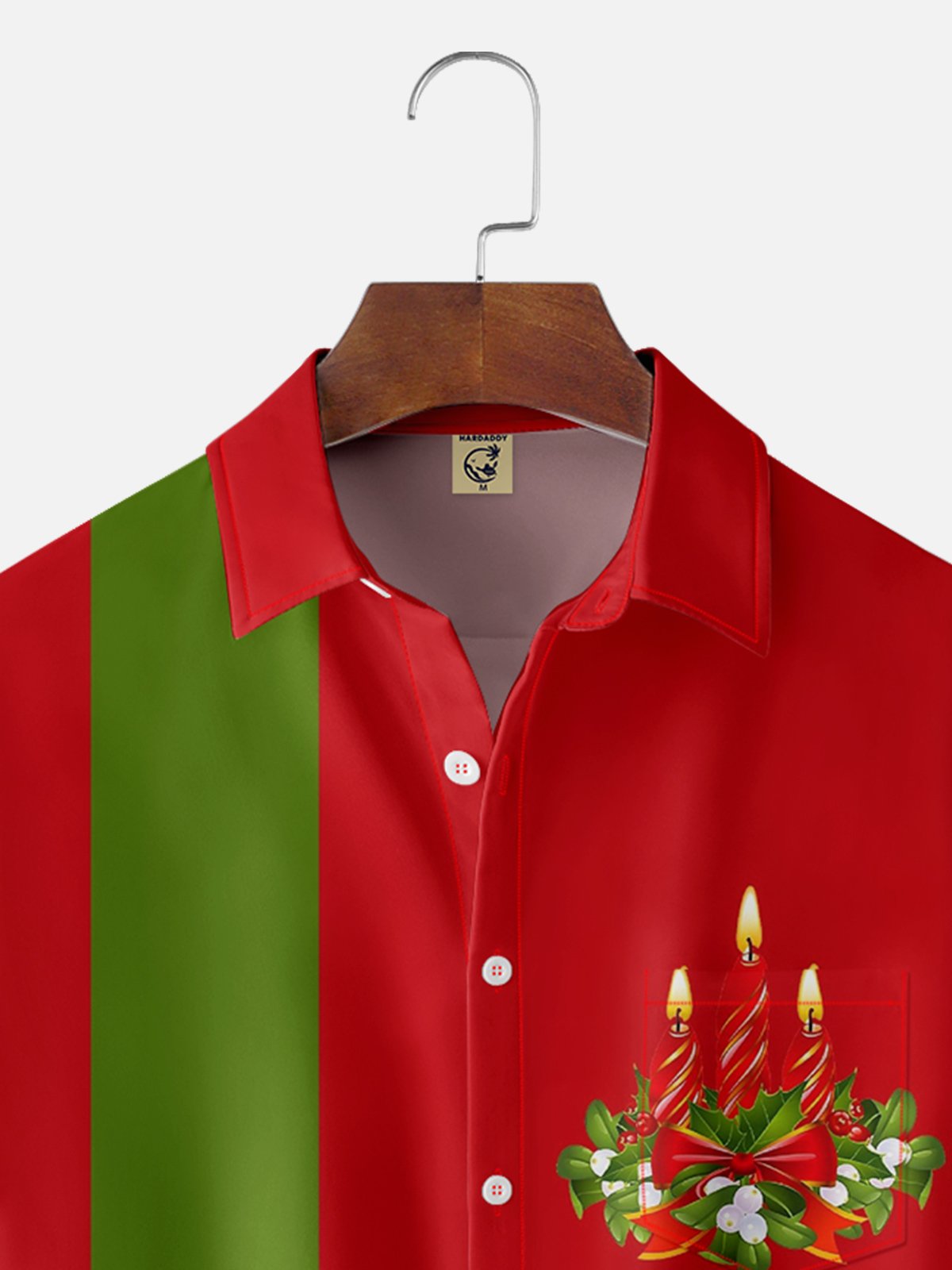 Moisture-wicking Christmas Candle Chest Pocket Bowling Shirt