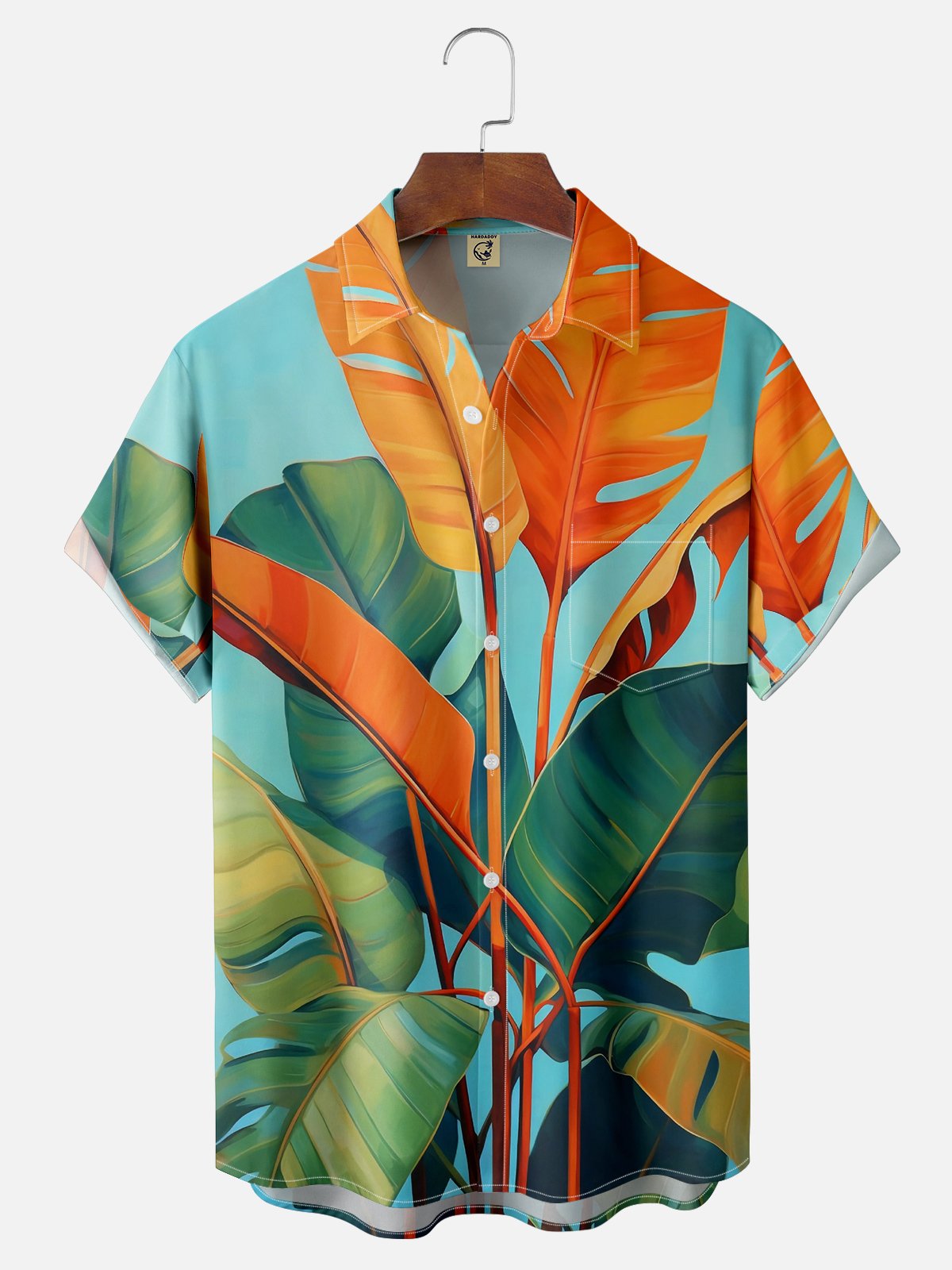 Moisture-wicking Tropical Leaf Chest Pocket Casual Shirt