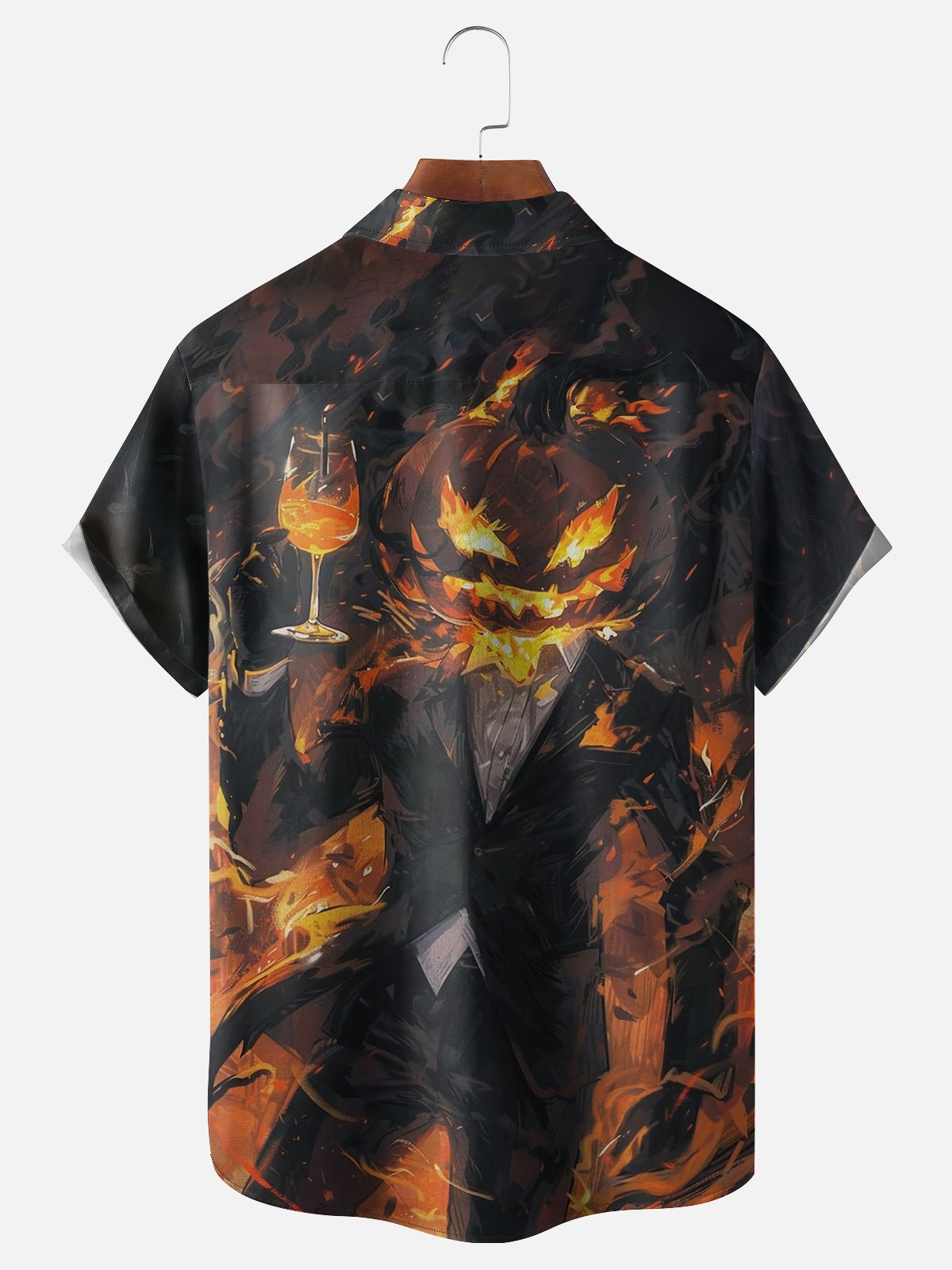 Moisture Wicking Halloween Pumpkin Chest Pocket Hawaiian Shirt