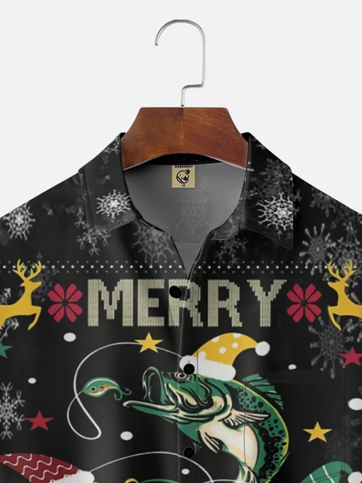 Moisture wicking Christmas Christmas fish chest pocket Hawaiian shirt