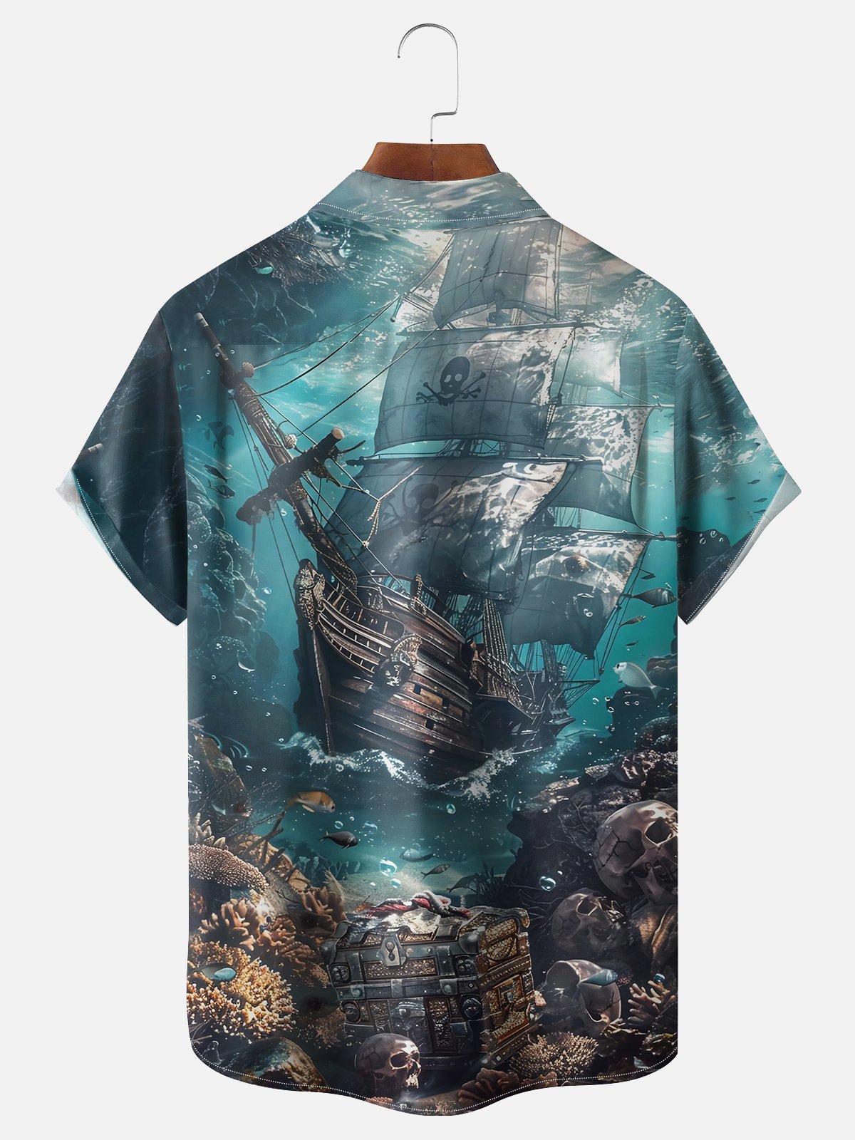 Moisture Wicking Corsair Pirate Chest Pocket Hawaiian Shirt