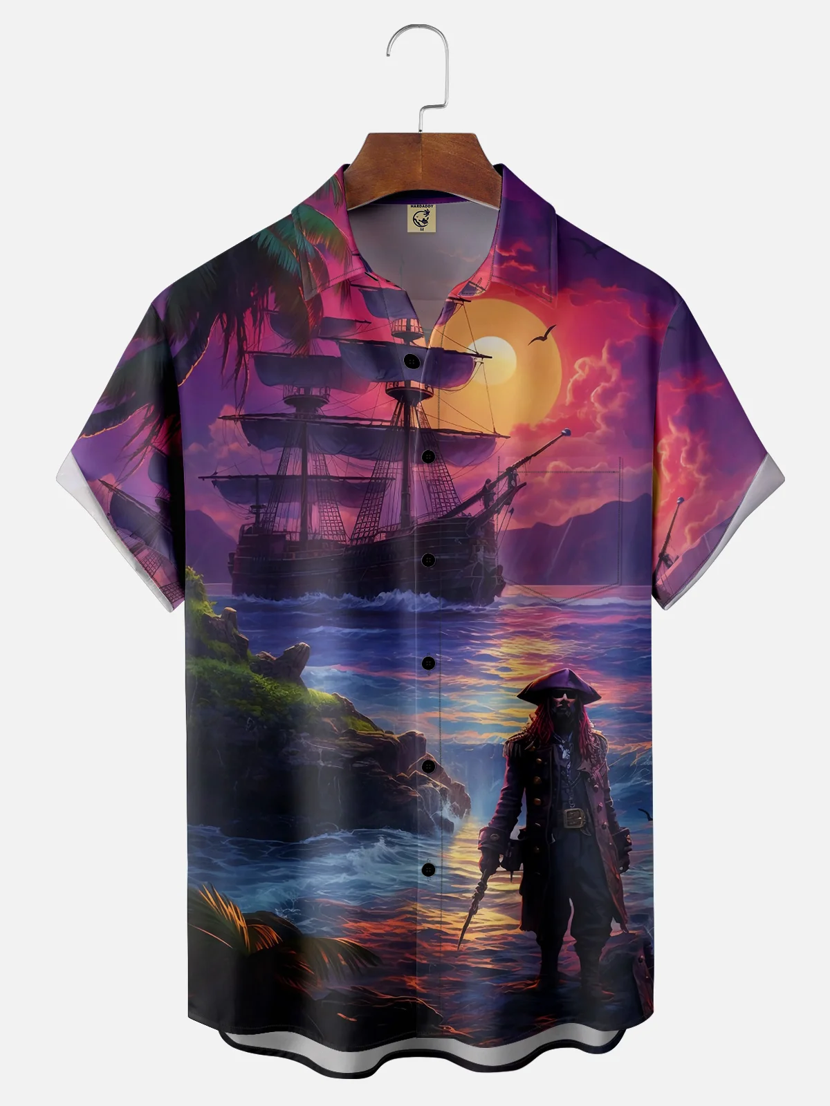 Moisture Wicking Corsair Pirate Chest Pocket Hawaiian Shirt