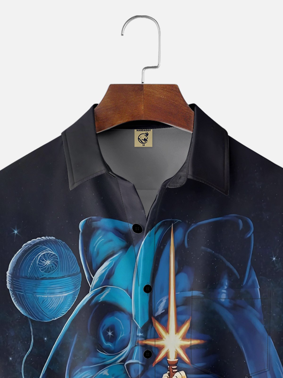 Moisture Wicking Star Robot Spaceship Chest Pocket Hawaiian Shirt