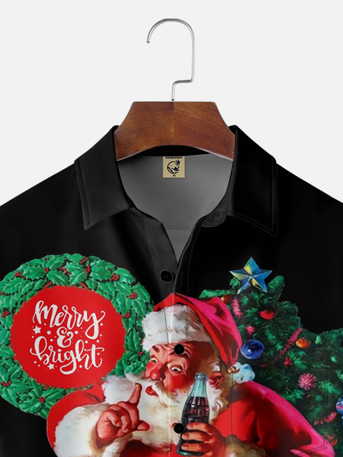 Moisture-wicking Vintage Christmas Santa Claus Merry&Bright Chest Pocket Casual Shirt