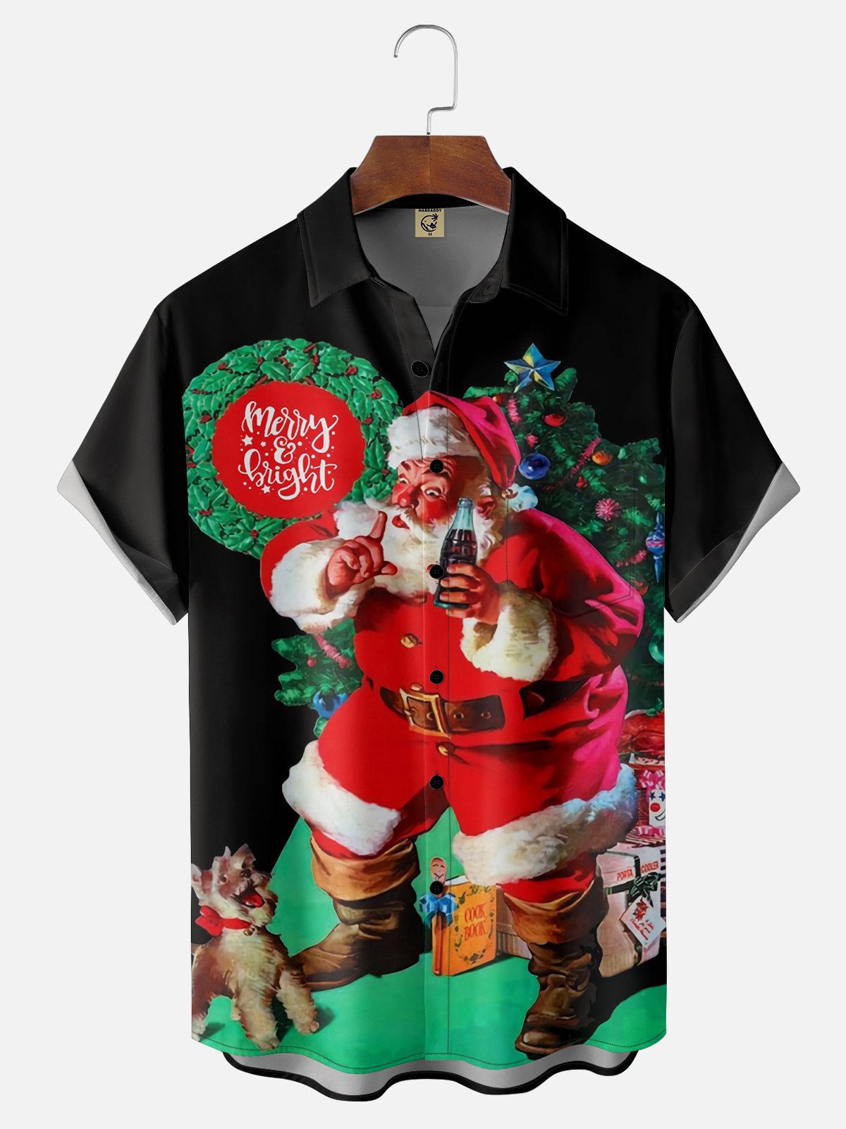 Moisture-wicking Vintage Christmas Santa Claus Merry&Bright Chest Pocket Casual Shirt