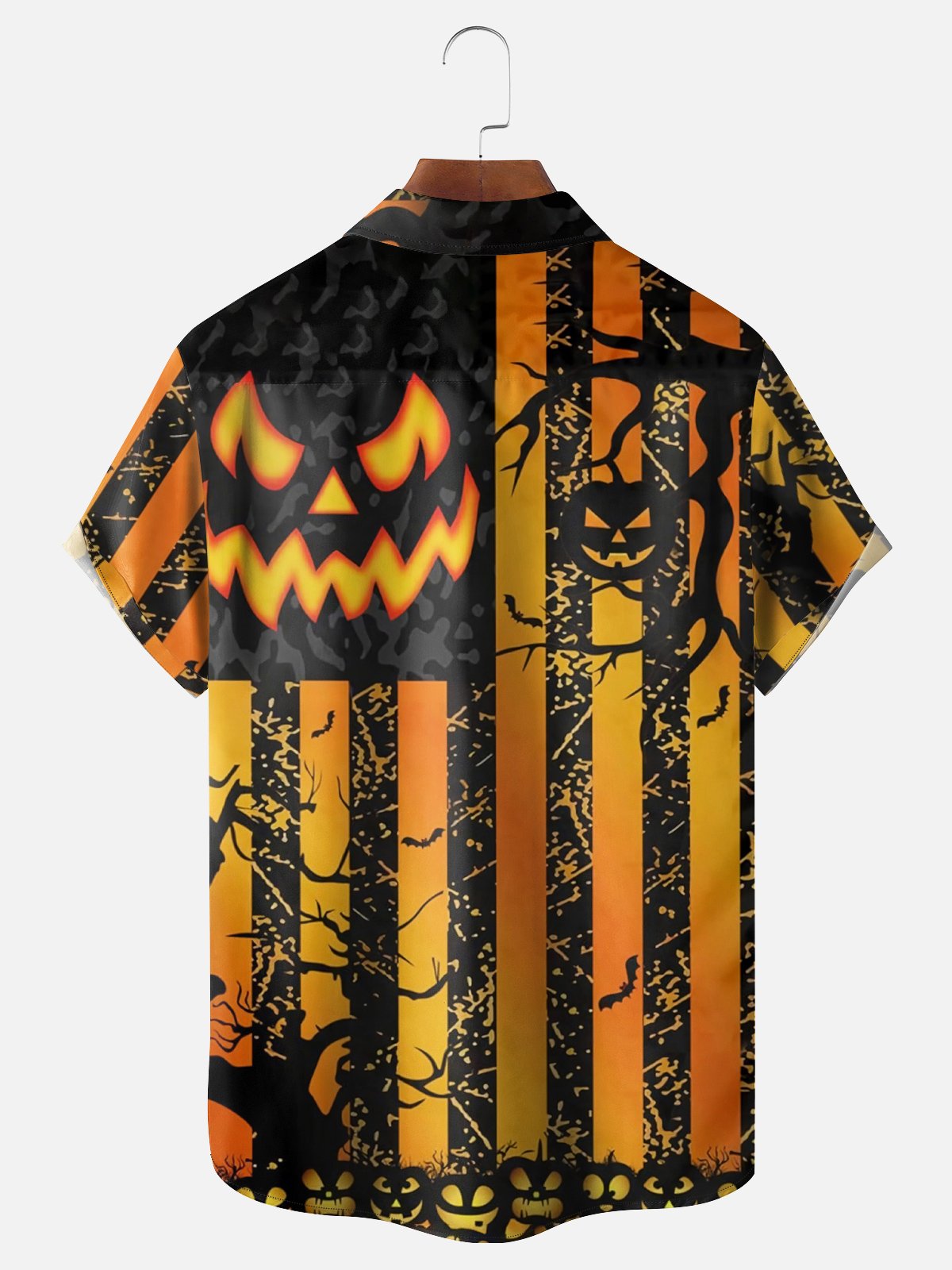 Moisture Wicking Halloween Pumpkin Horror Nights Chest Pocket Hawaiian Shirt