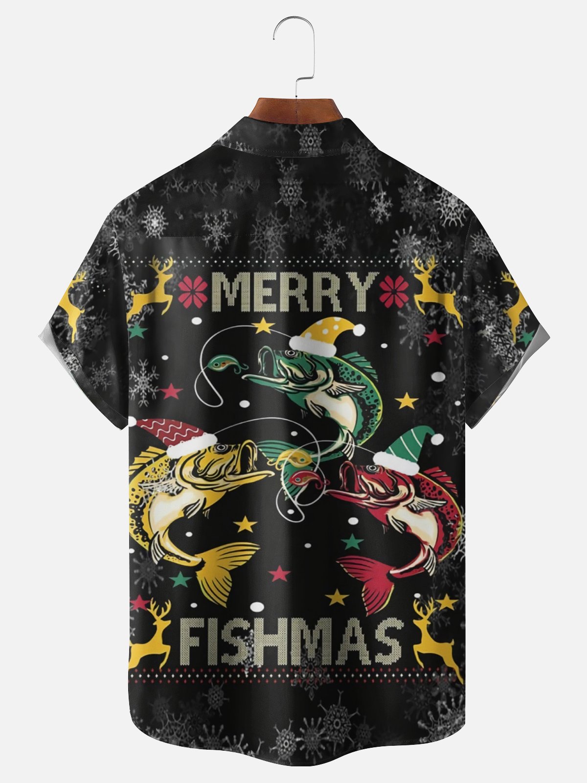 Moisture wicking Christmas Christmas fish chest pocket Hawaiian shirt