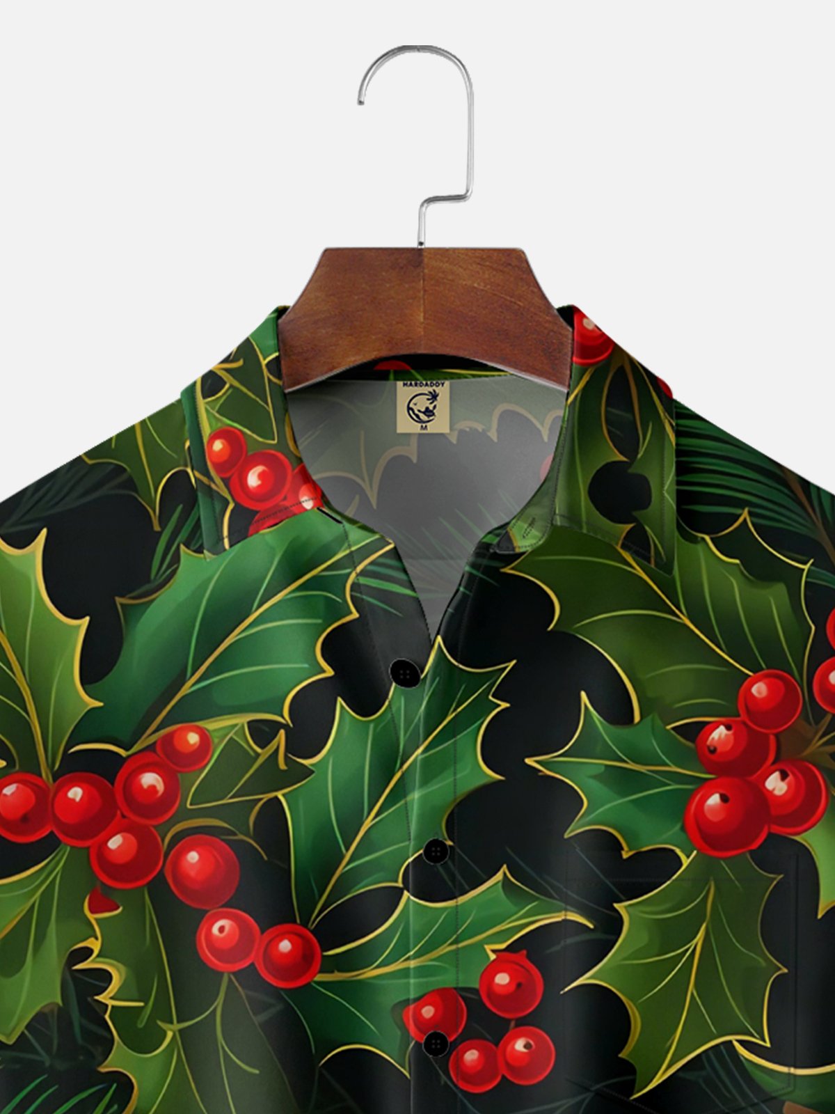 Moisture-wicking Christmas Berry Leaf Chest Pocket Casual Shirt