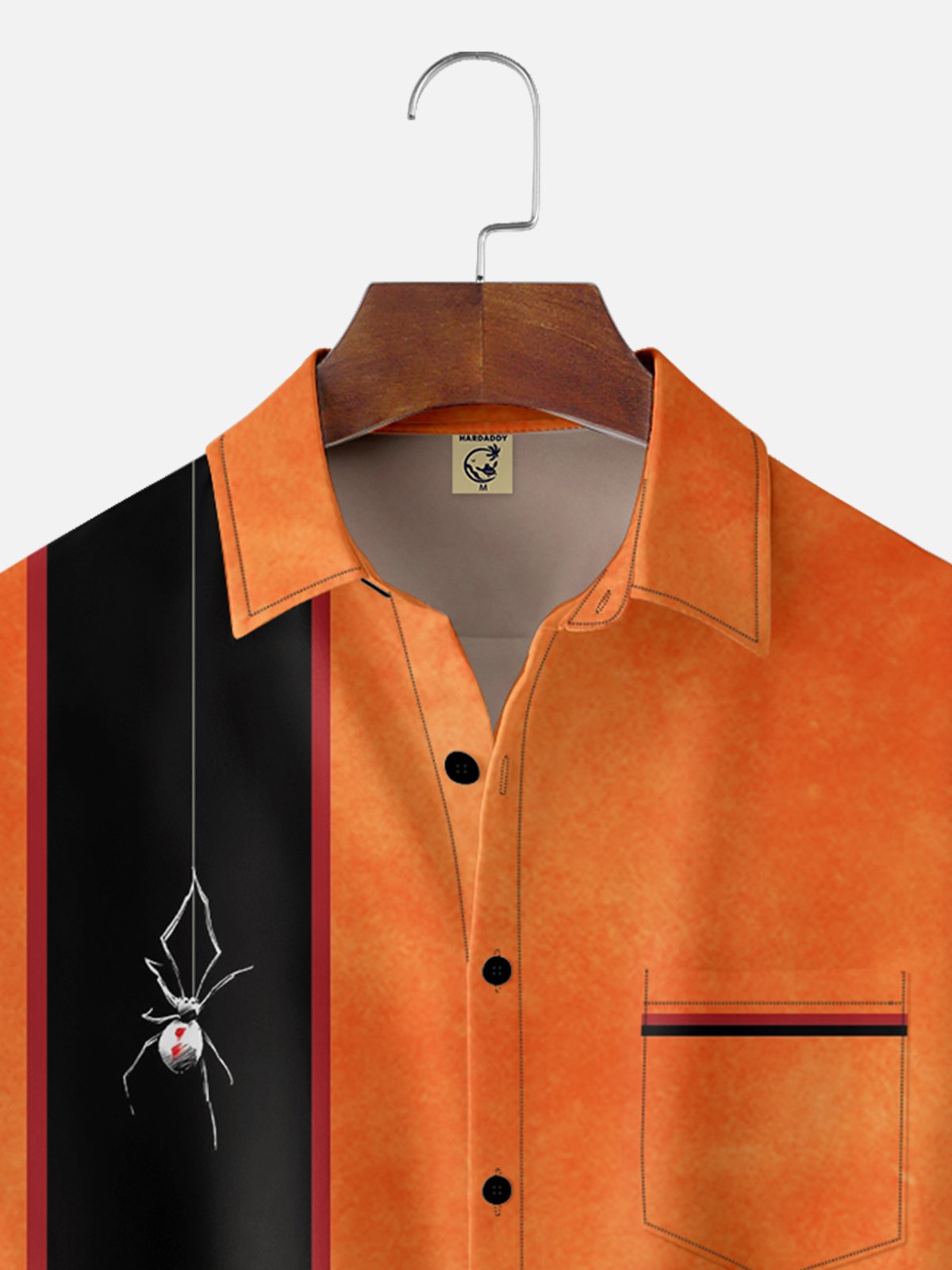 ShiMoisture-wicking Halloween Black Widow Spider Illustration Chest Pocket Bowling Shirt