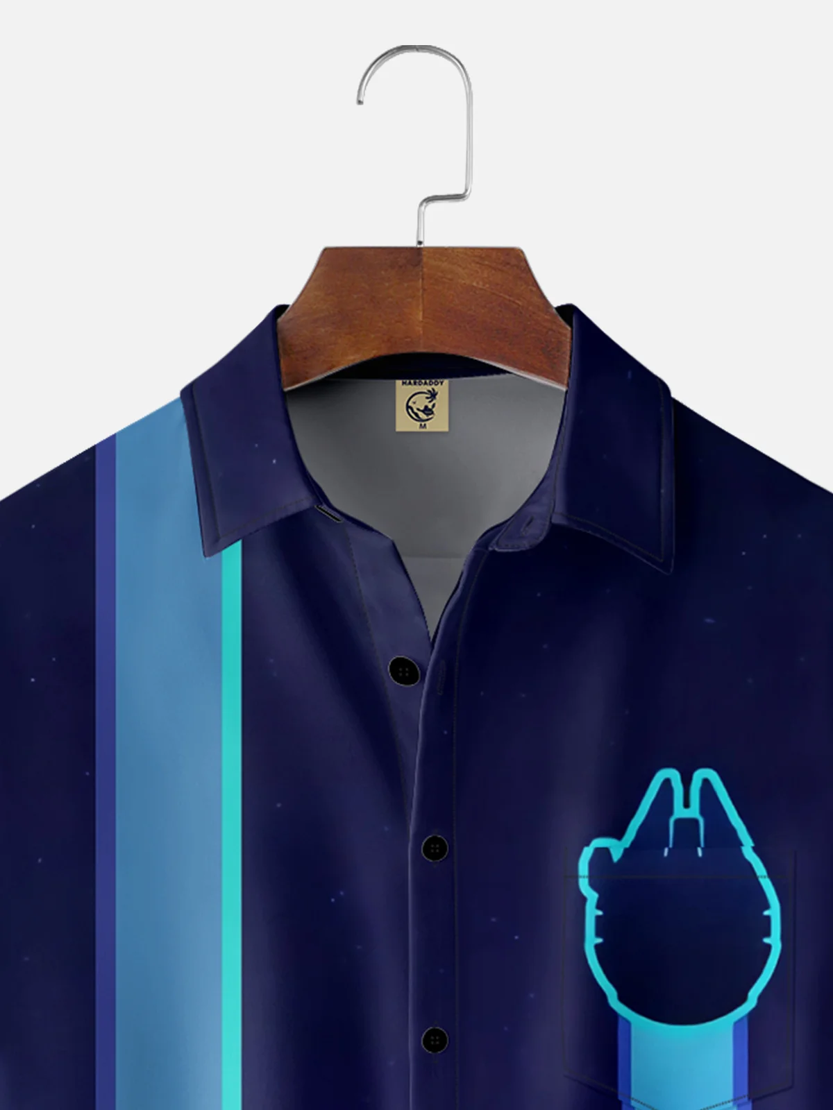 Moisture Wicking Star Robot Spaceship Chest Pocket Bowling Shirt