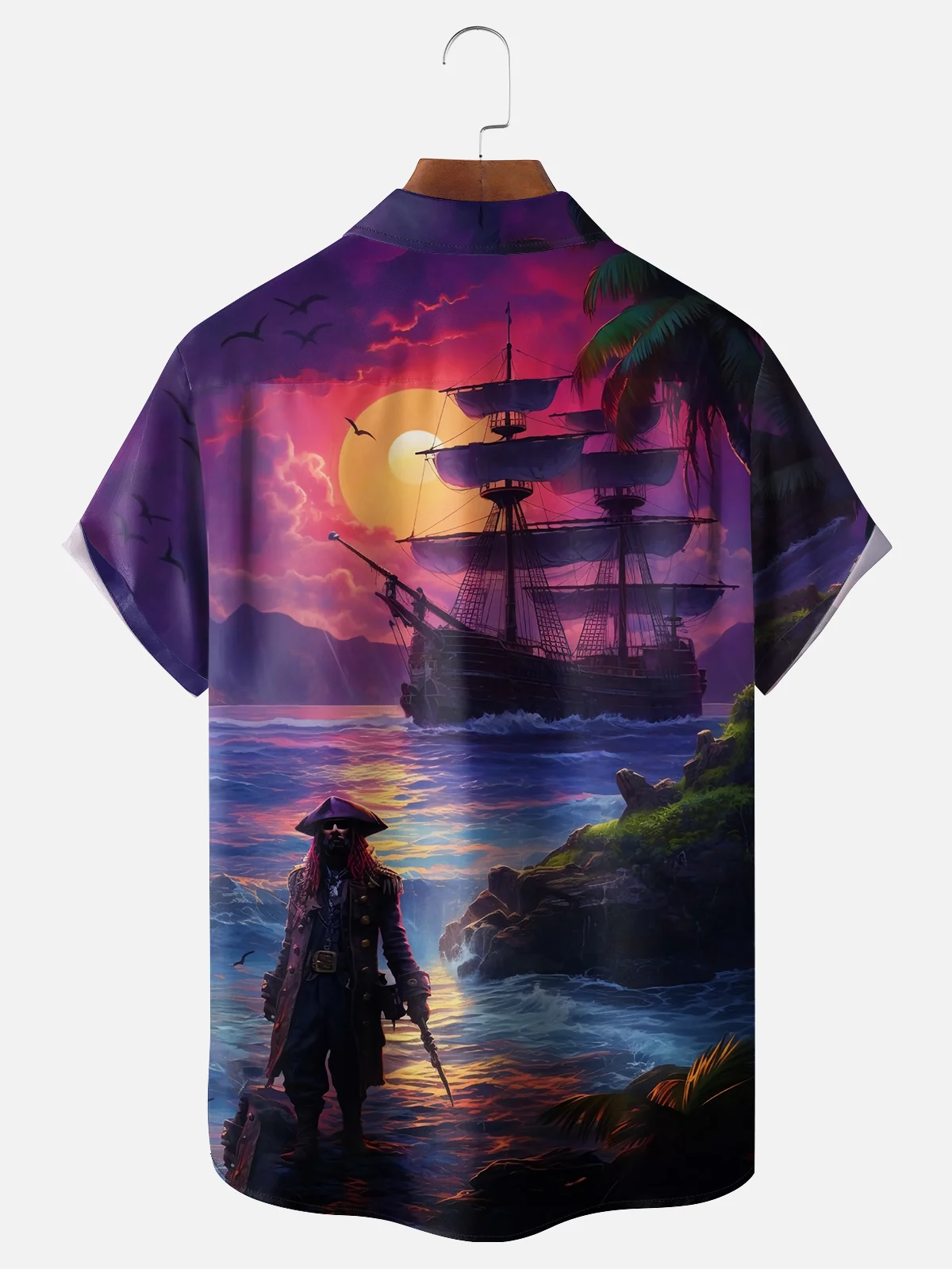 Moisture Wicking Corsair Pirate Chest Pocket Hawaiian Shirt