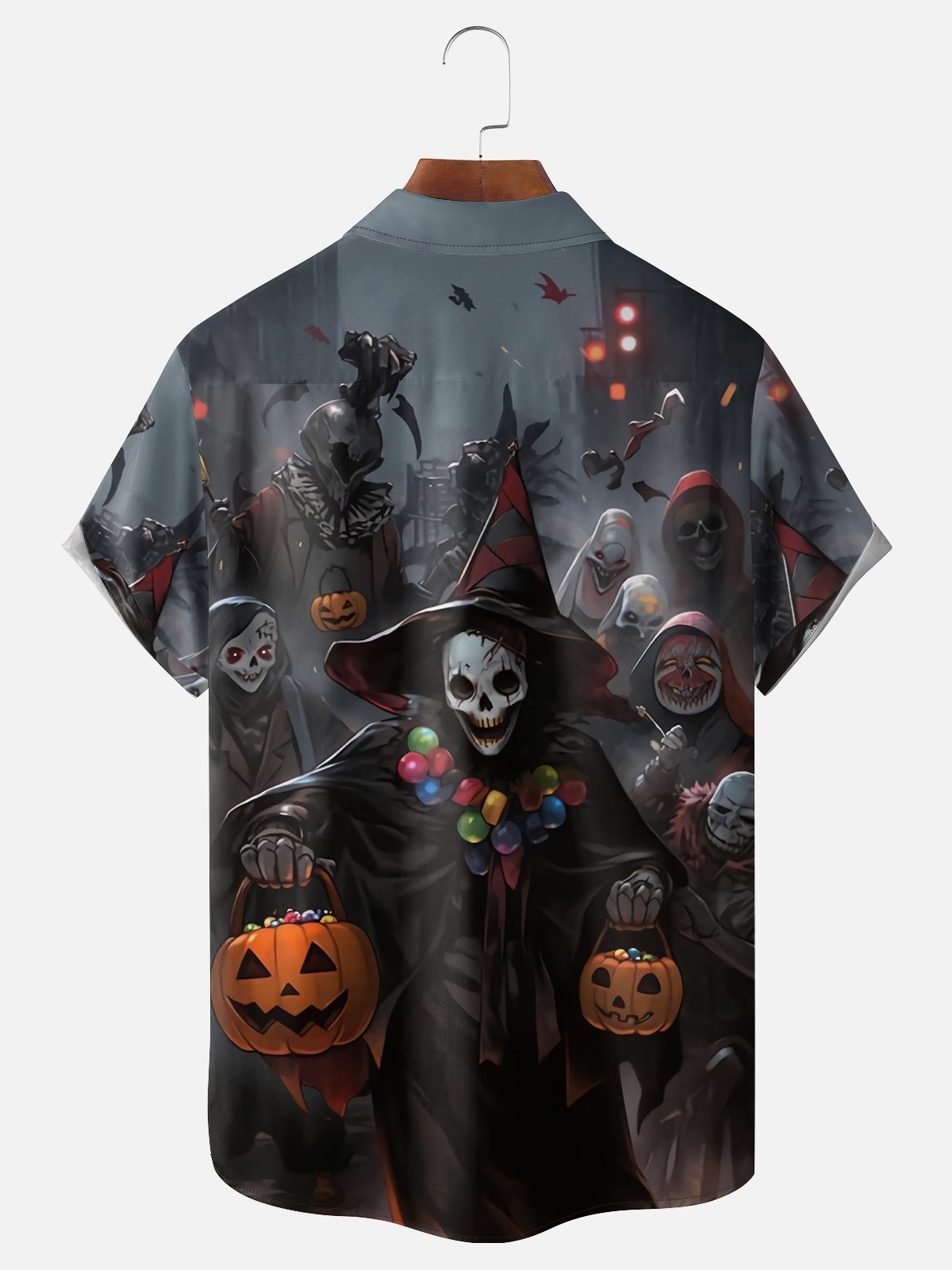 Moisture Wicking Halloween Pumpkin Horror Nights Chest Pocket Hawaiian Shirt