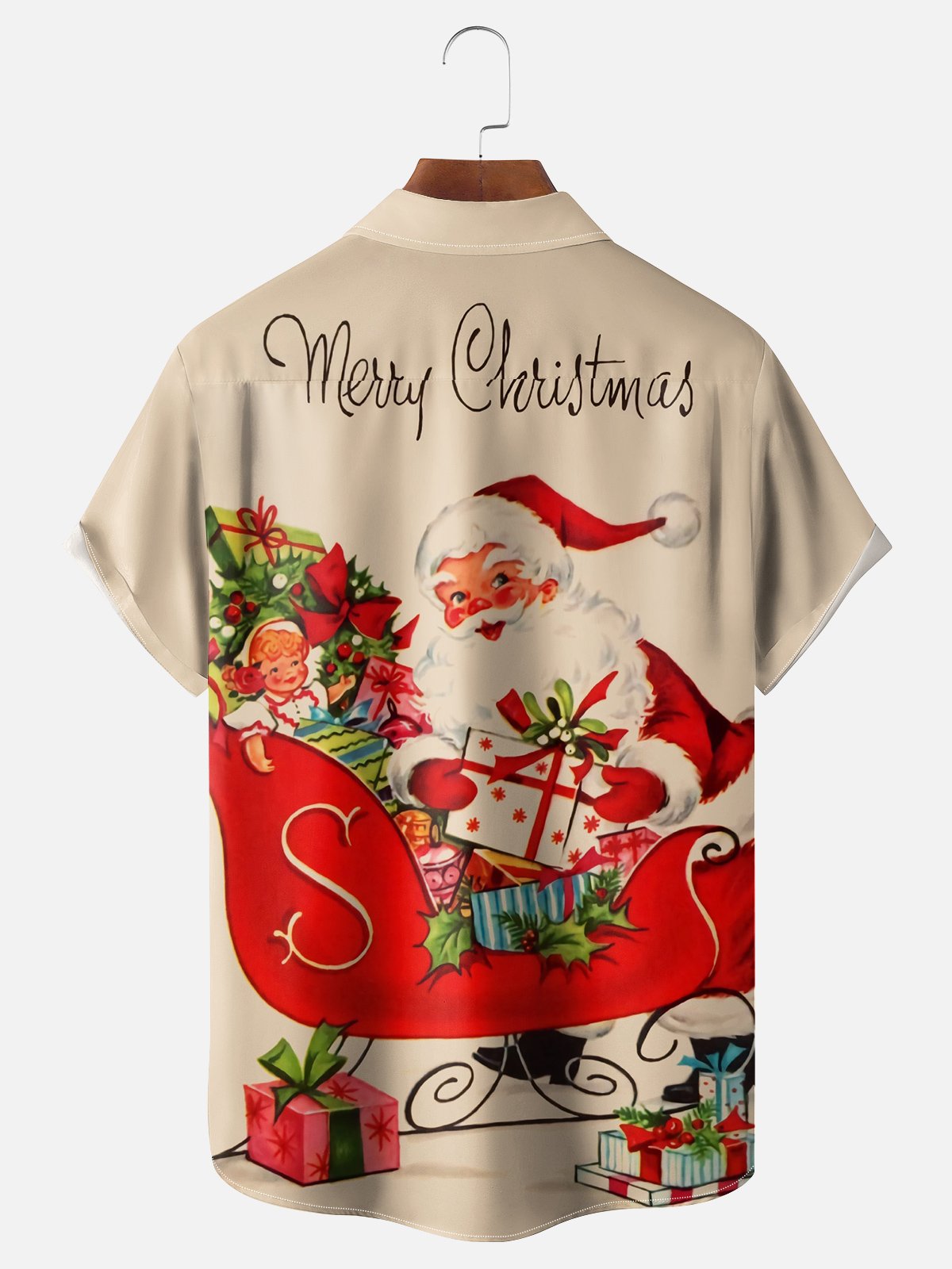 Moisture-wicking Vintage Christmas Santa Claus Chest Pocket Casual Shirt