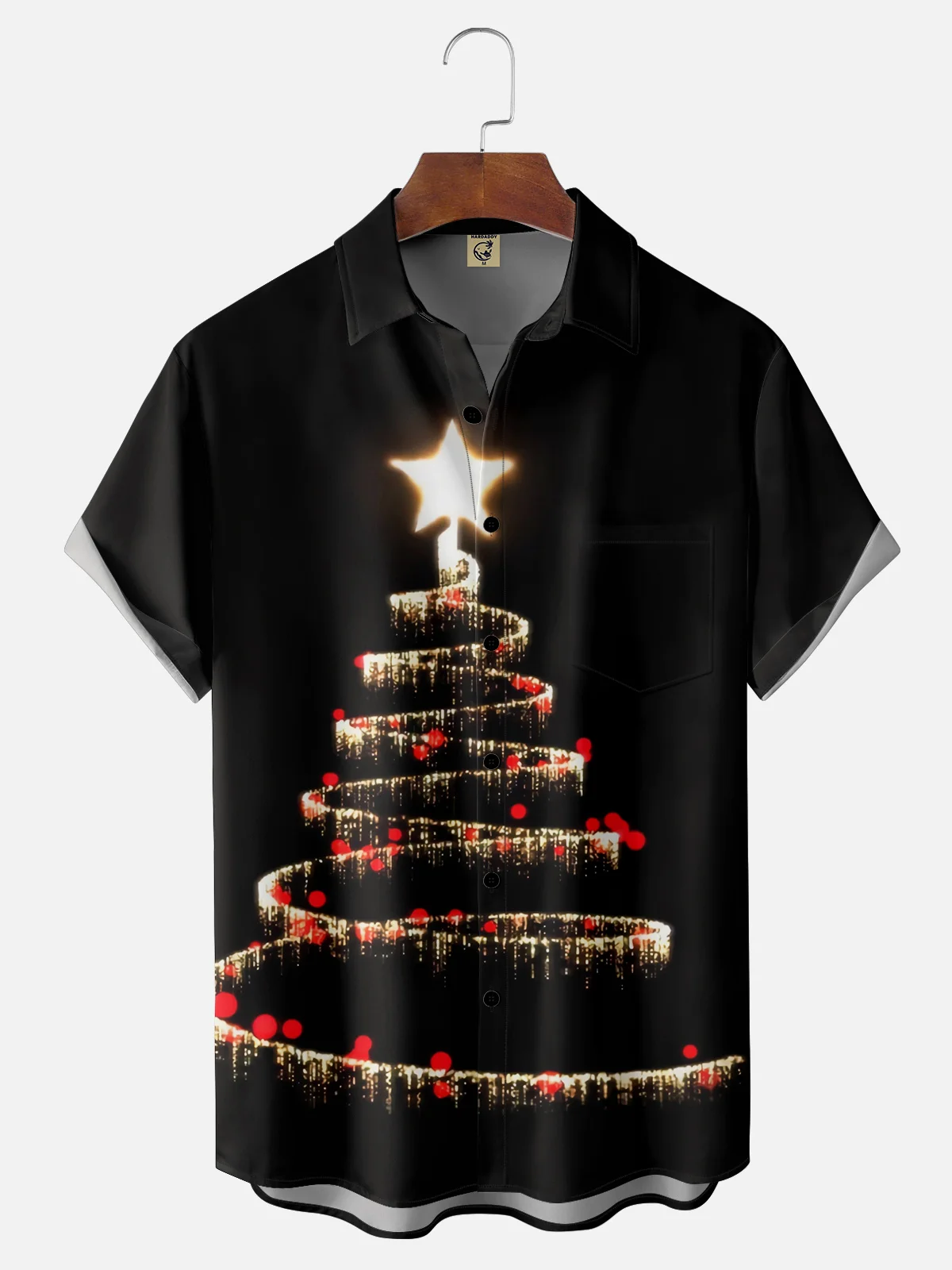 Moisture-wicking Christmas Tree Chest Pocket Casual Shirt