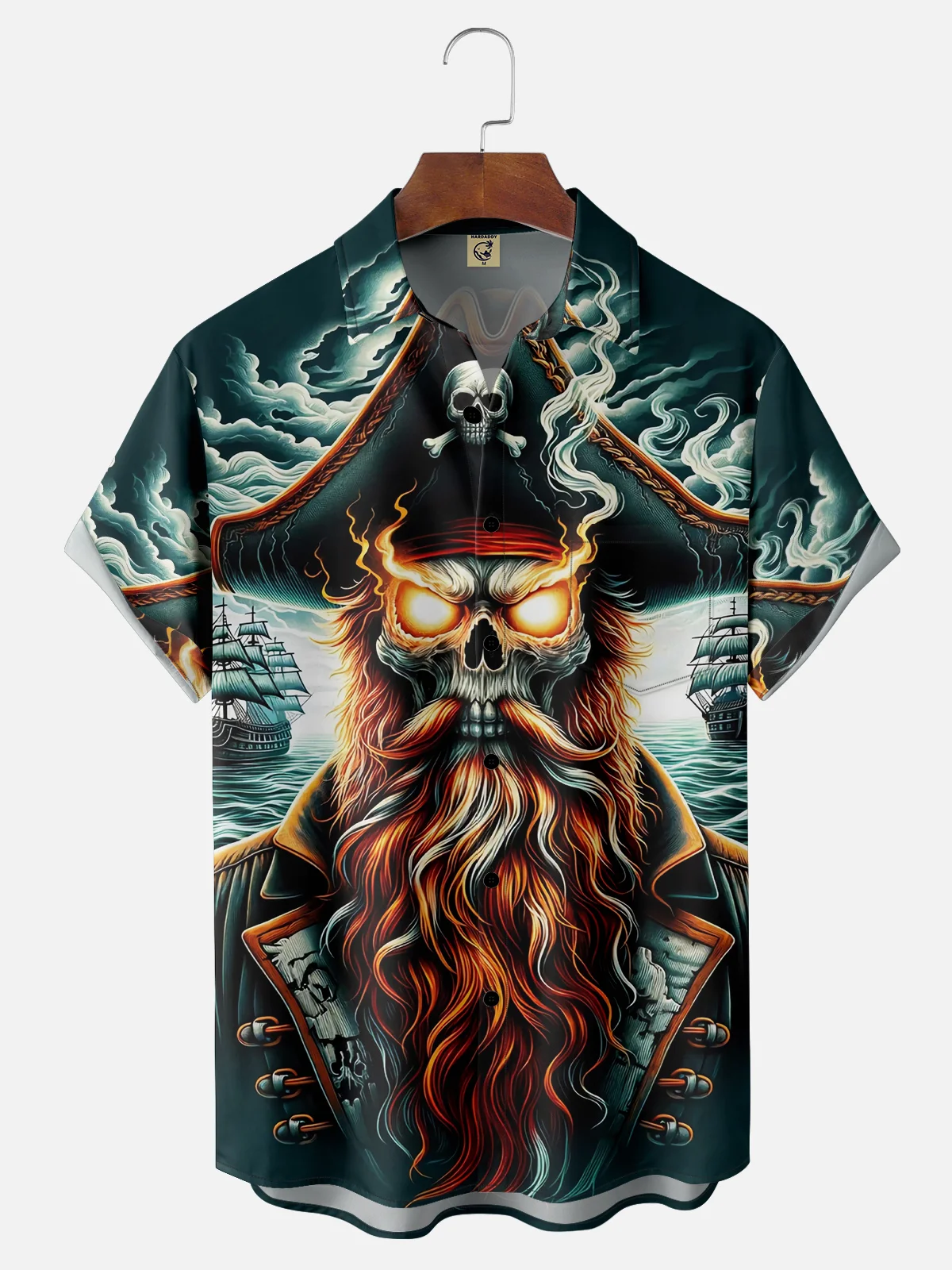 Moisture Wicking Corsair Pirate Chest Pocket Hawaiian Shirt