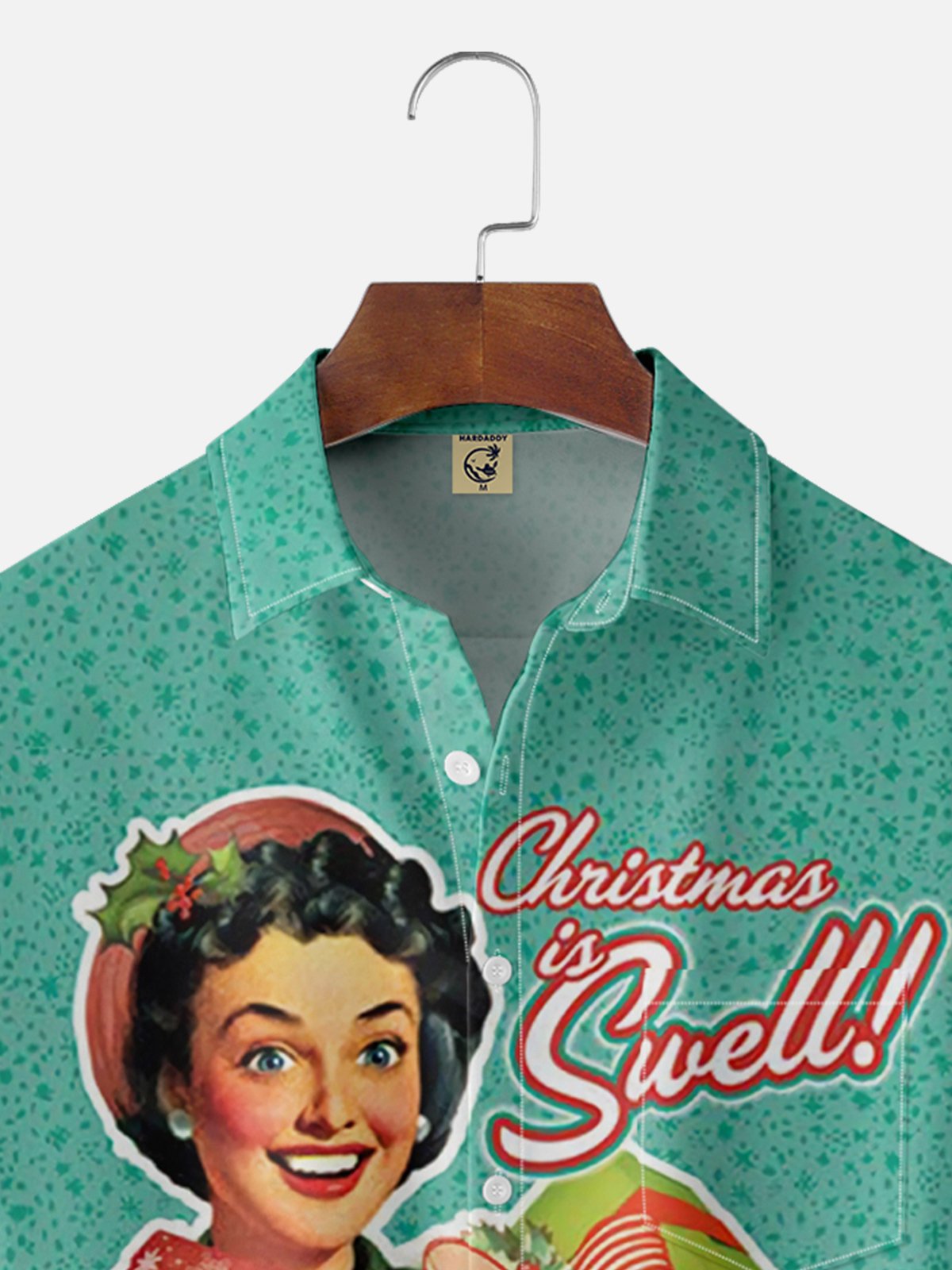 Moisture-wicking Christmas Lady Vintage Poster Chest Pocket Hawaiian Shirt