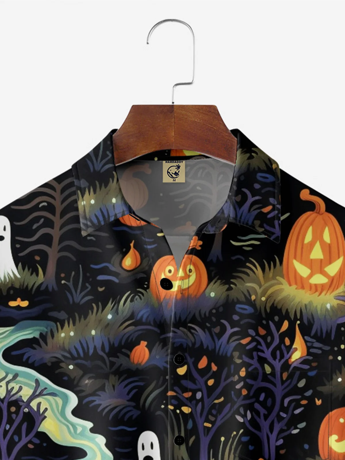 Moisture-wicking Halloween Pumpkin Ghost Chest Pocket Casual Shirt