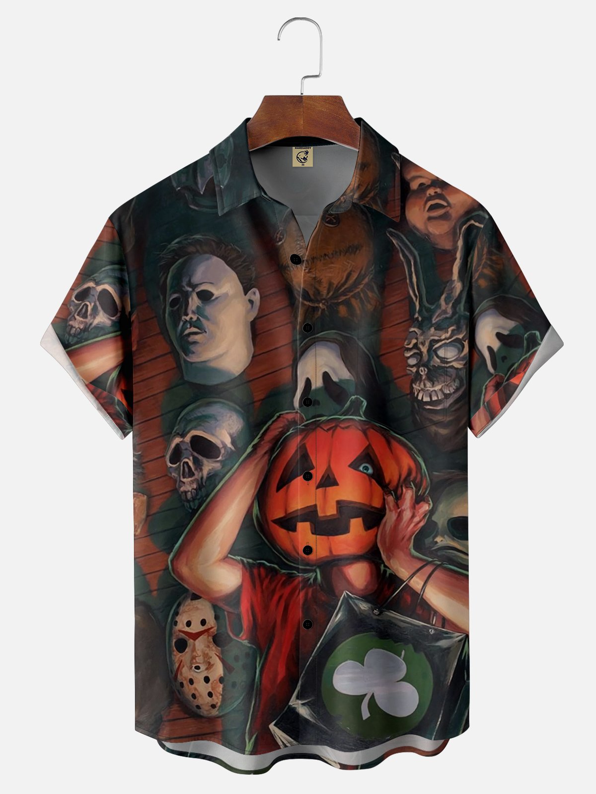 Moisture-wicking Halloween Pumpkin Man Chest Pocket Hawaiian Shirt