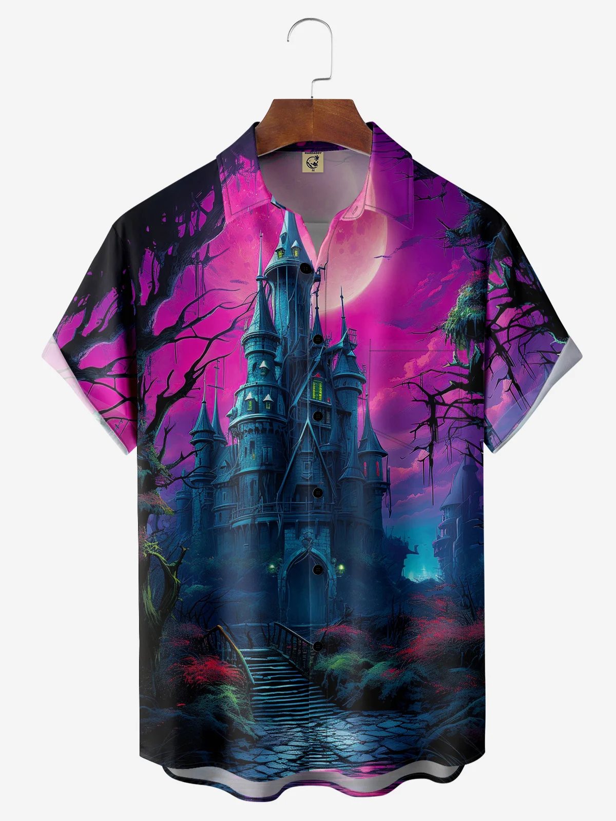 Moisture-wicking Halloween Castle Chest Pocket Casual Shirt