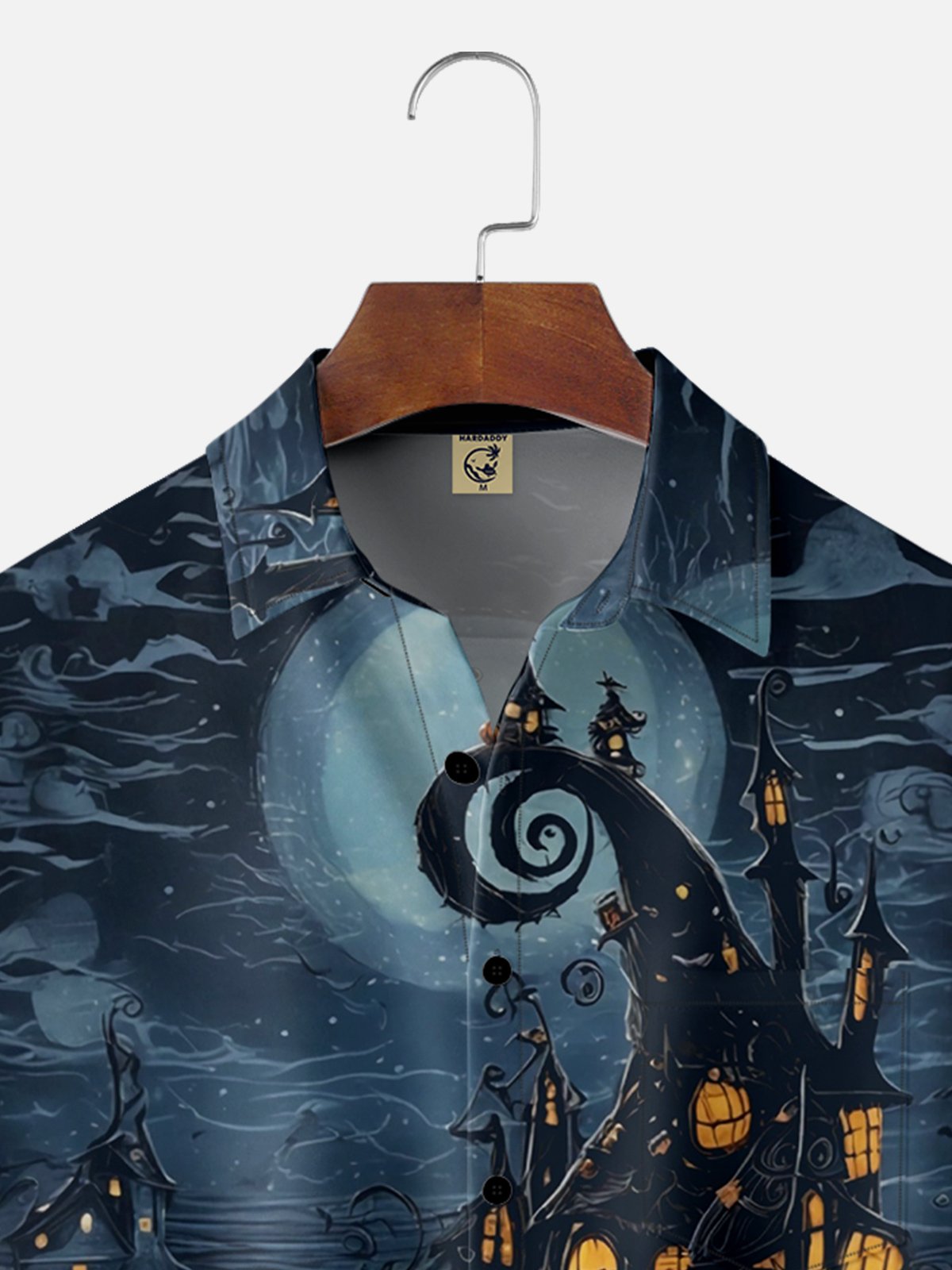 Moisture-wicking Halloween Witch Castle Art Illustration Chest Pocket Hawaiian Shirt